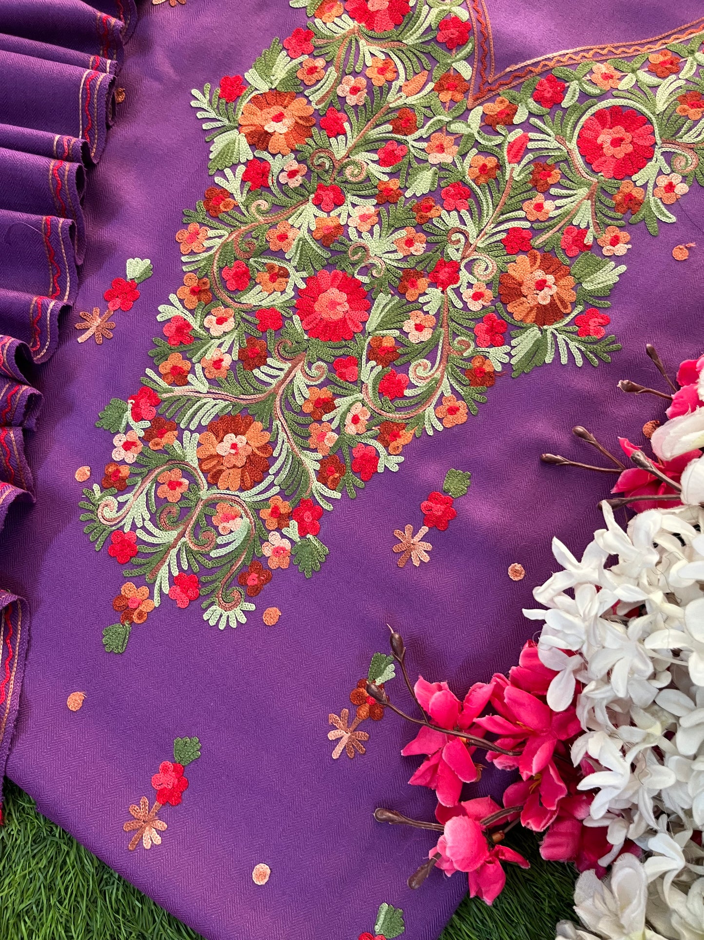 Lavender Woollen Aari Embroidered 3pc suit