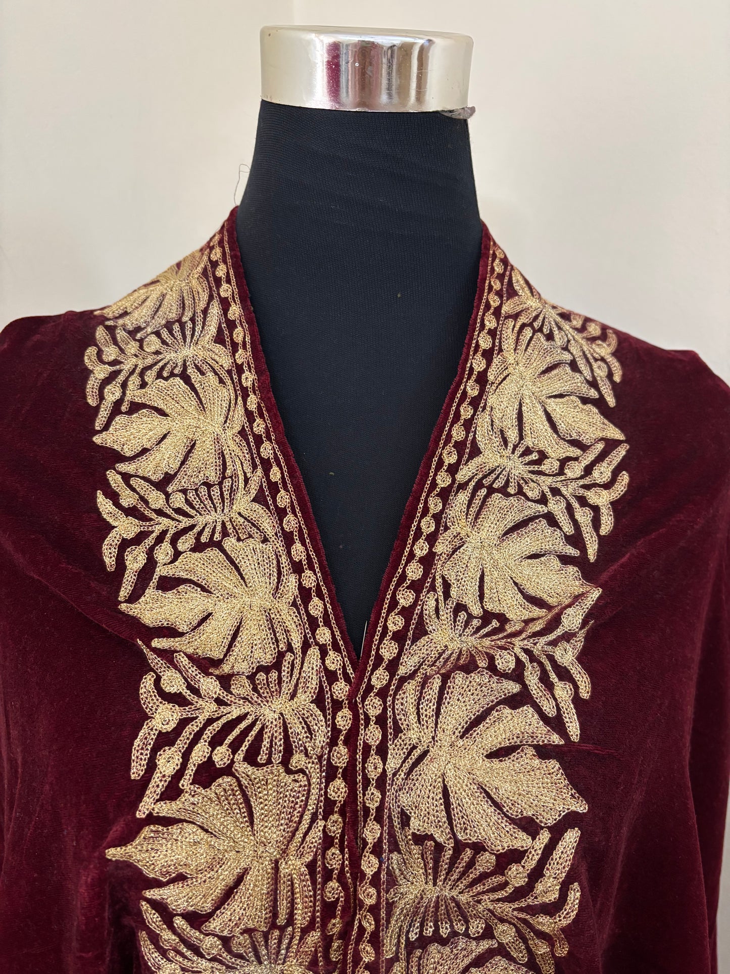 Maroon Aari Embroidered Velvet Cape