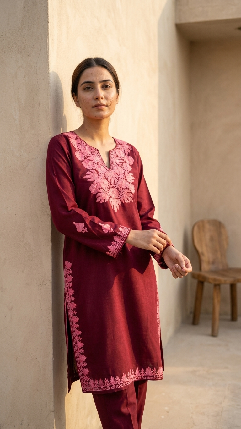 Maroon Cotton Stitched Co-ord Set (L/XL)