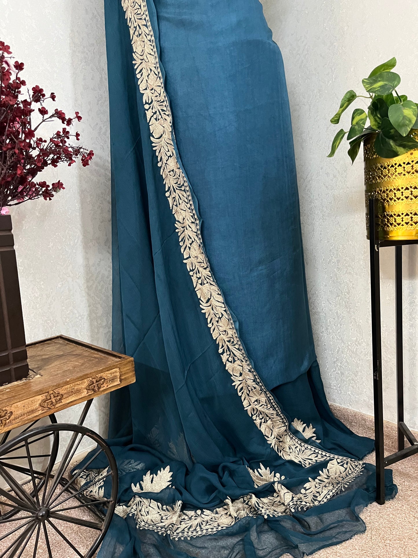 Teal Blue  Sanam’ Tilla Kashmiri Silk Suit