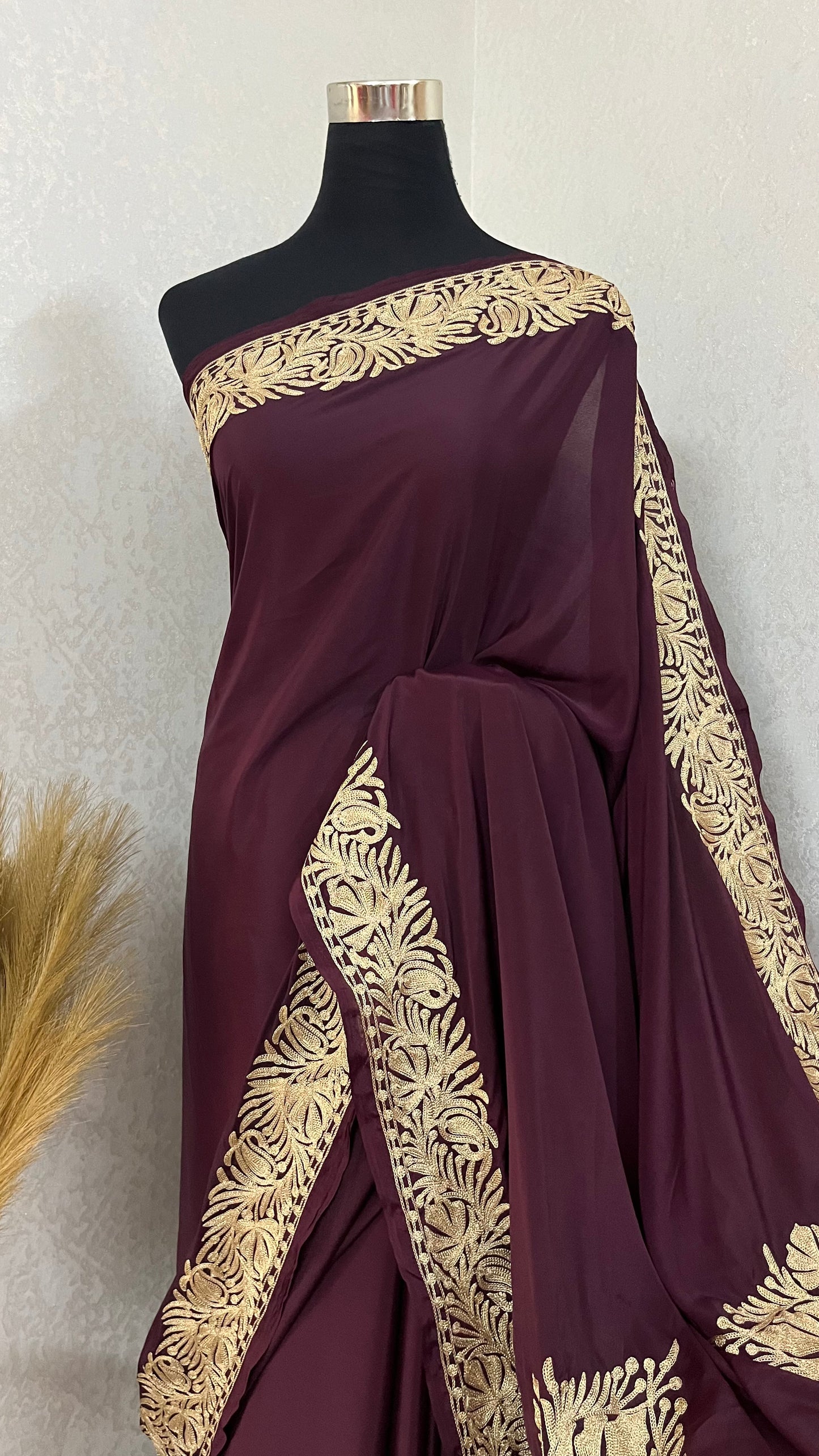 Coke Crape Kashmiri Tilla Saree