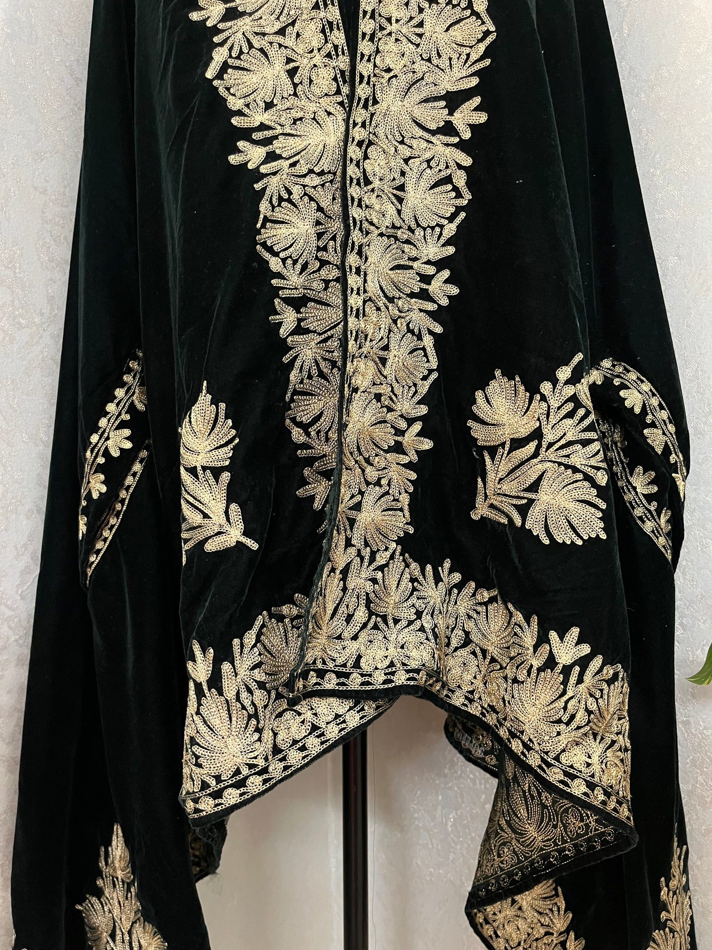 Bottle Green Tilla Embroidered Velvet Cape