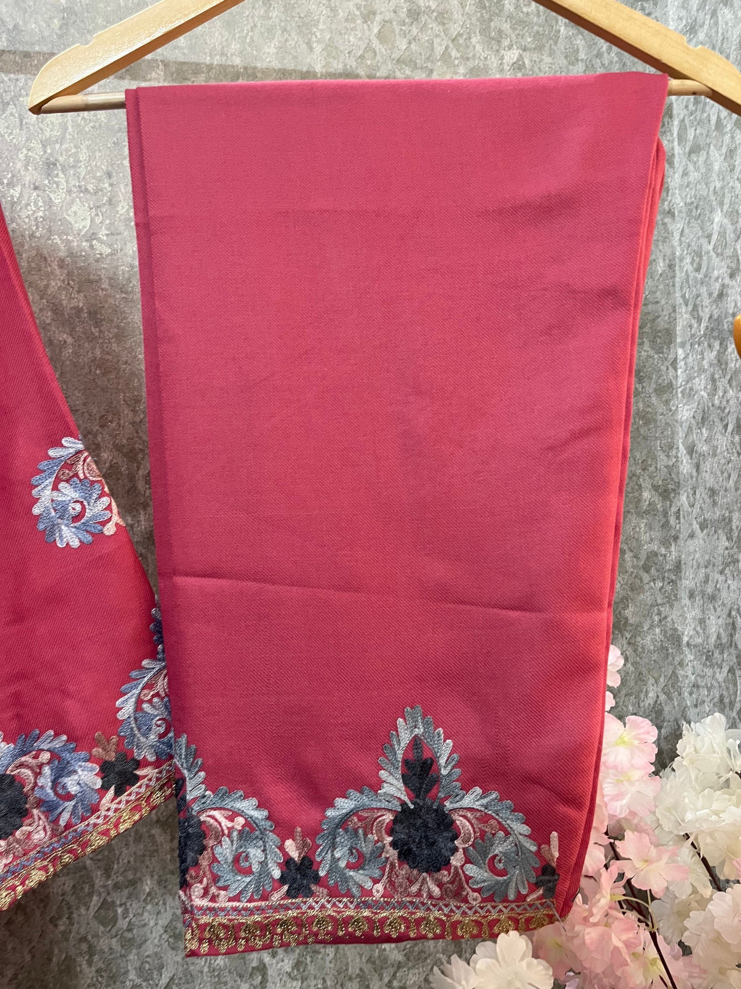 Pink Woollen Kashmiri Co-Ord Set ( Size 40)