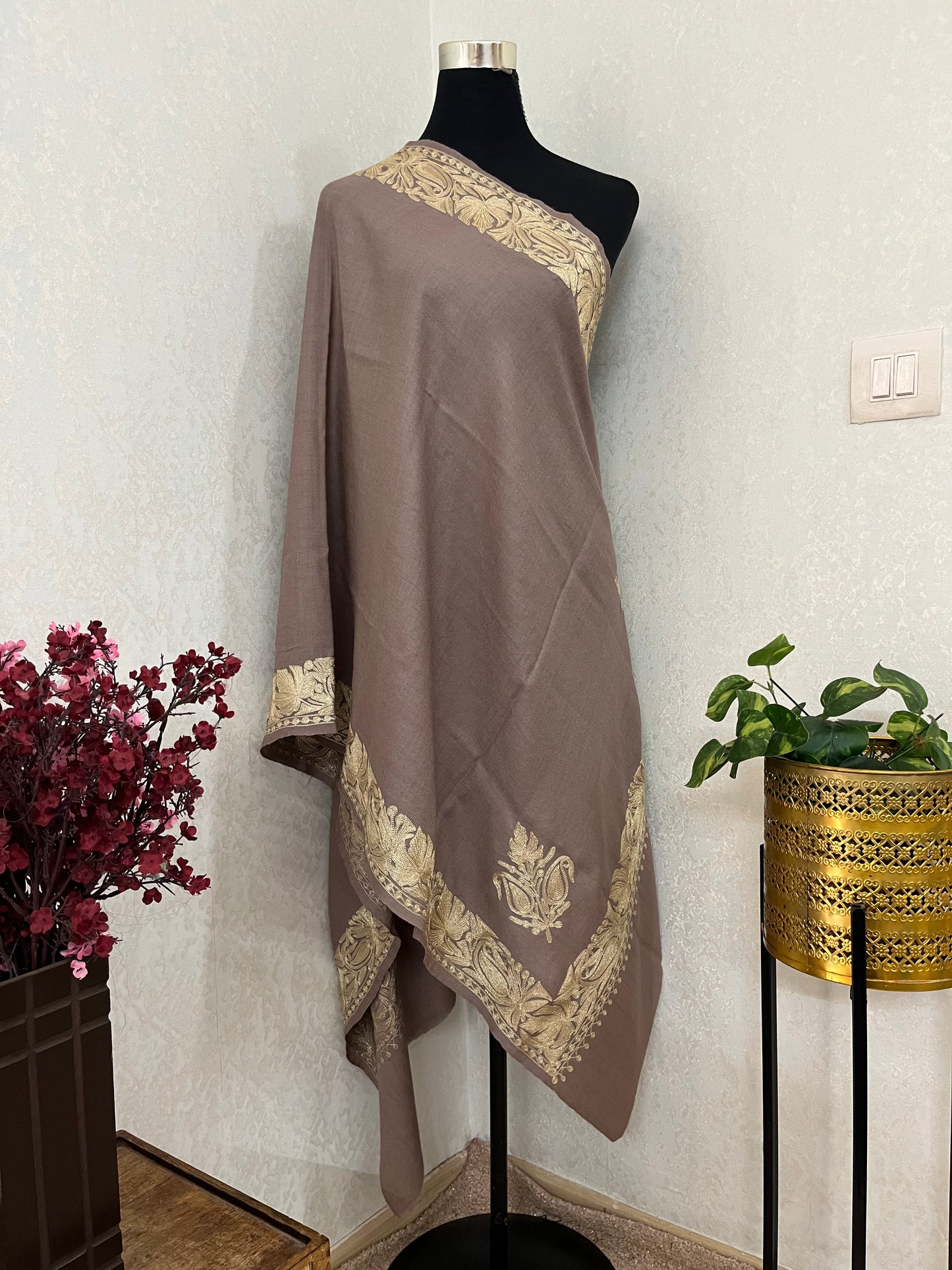 Semi Pashmina Tilla Embroidered stole
