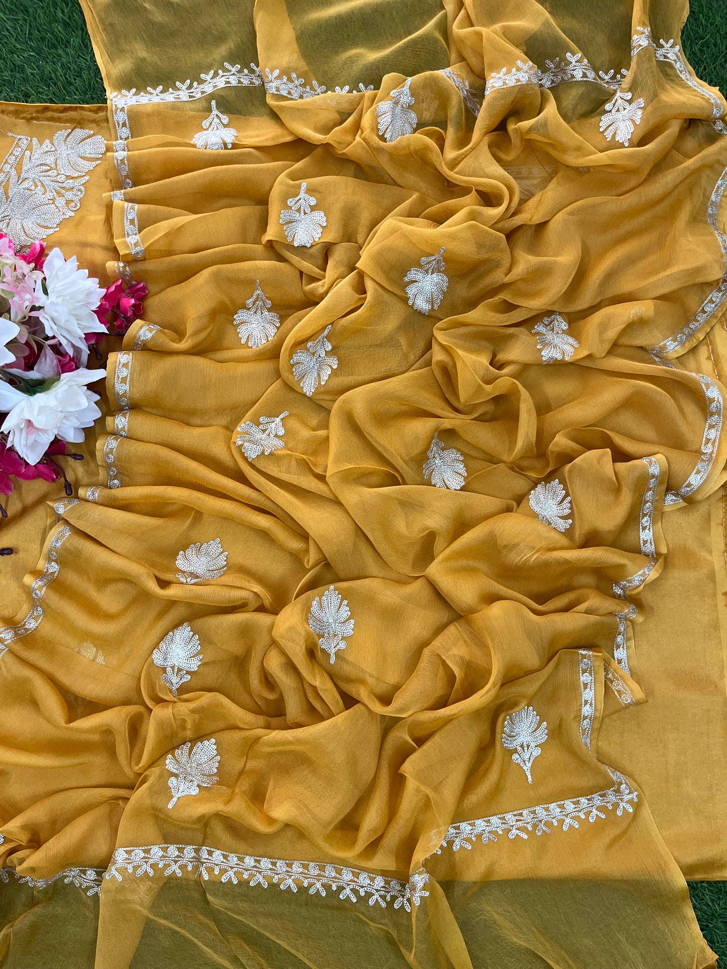 Golden Yellow Silk Tilla Kashmiri Suit