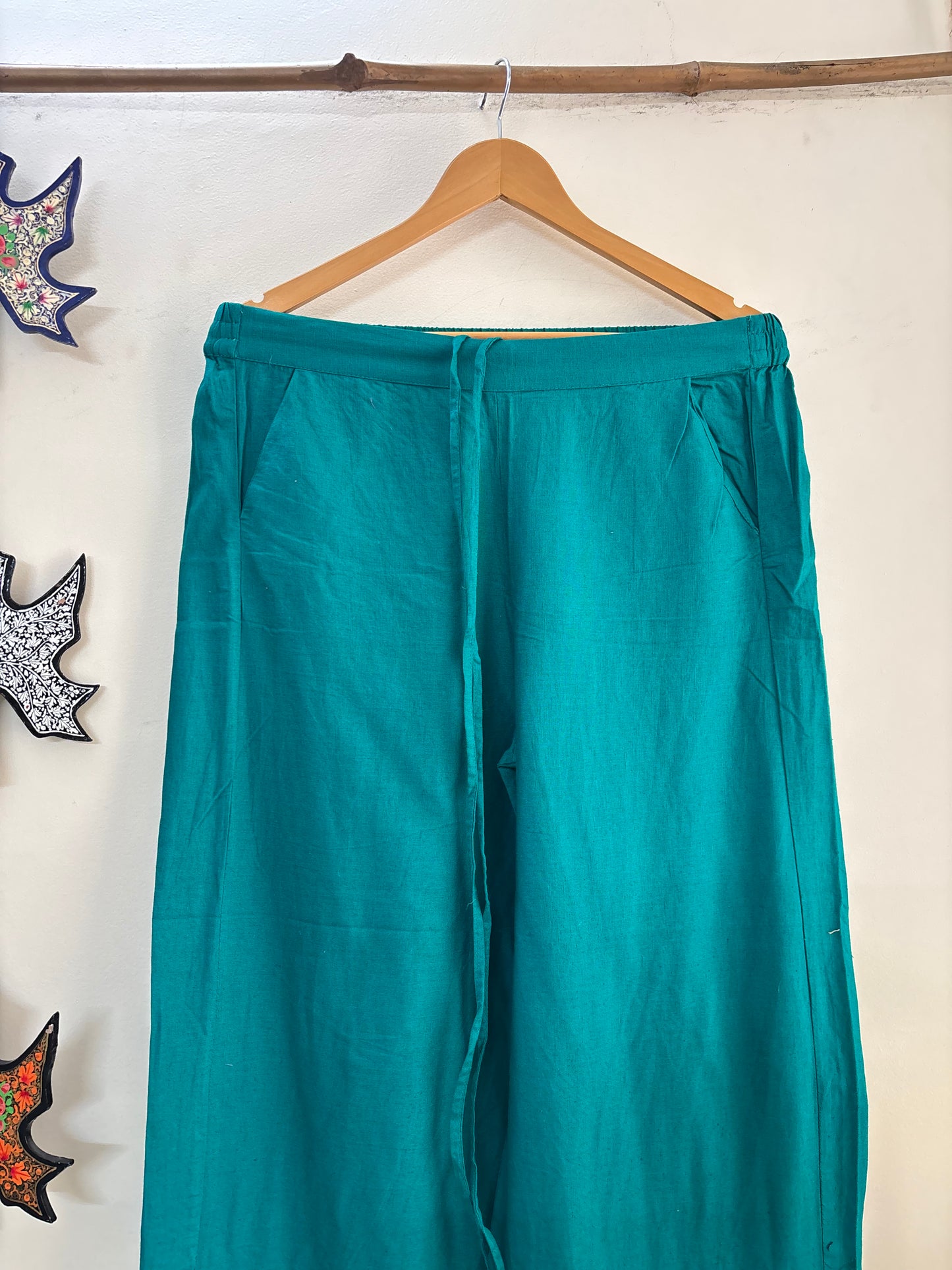 Women Green  Wide Leg Aari Embroidered Palazzos ‘M’