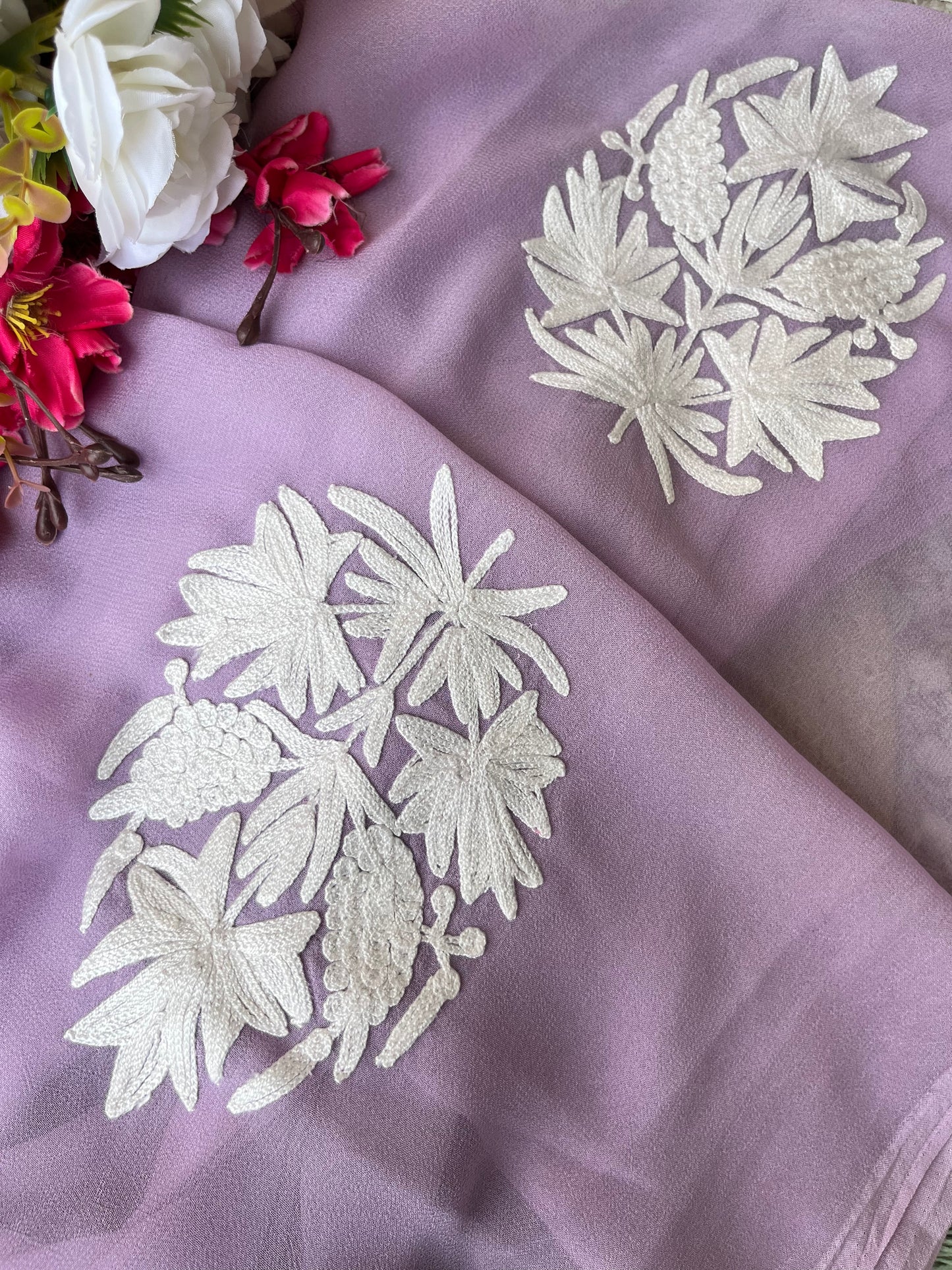 Lilac Georgette Kashmiri Kurta Material