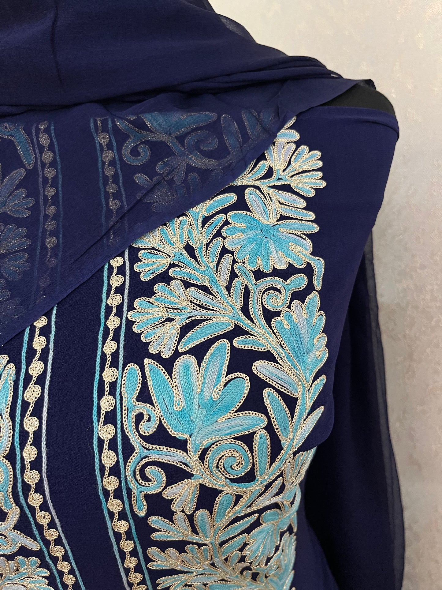 Blue Pure Georgette Achkan Kashmiri Suit