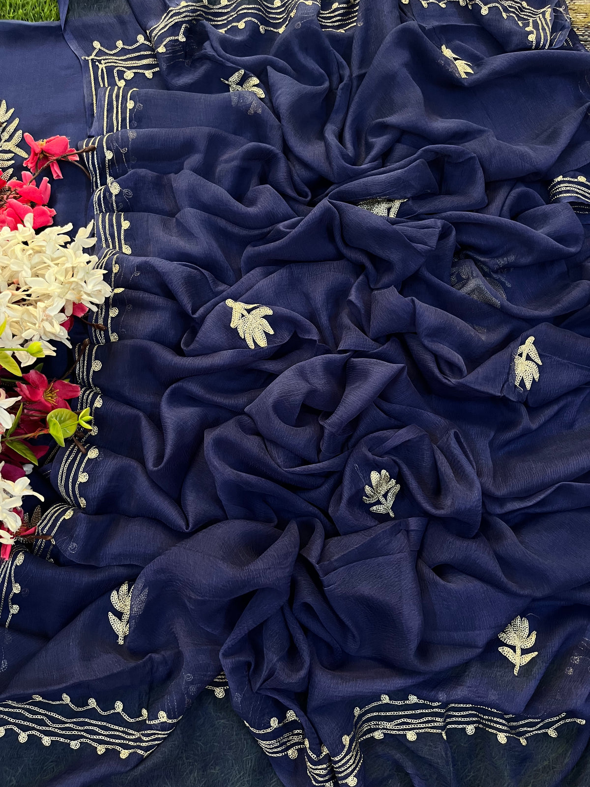 Blue Silk Tilla Kashmiri Suit