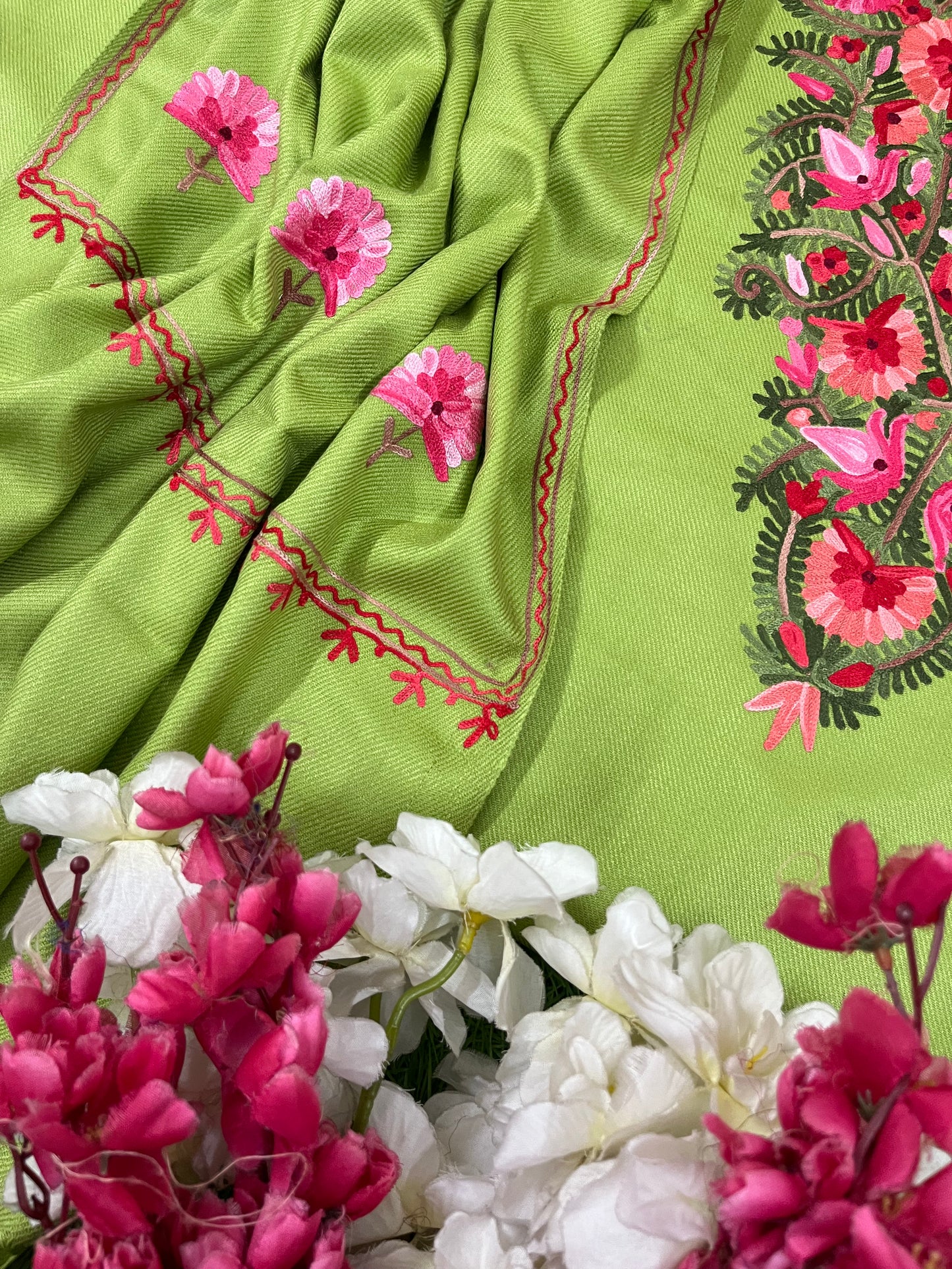 Pista Green Woollen Aari Embroidered 3pc suit