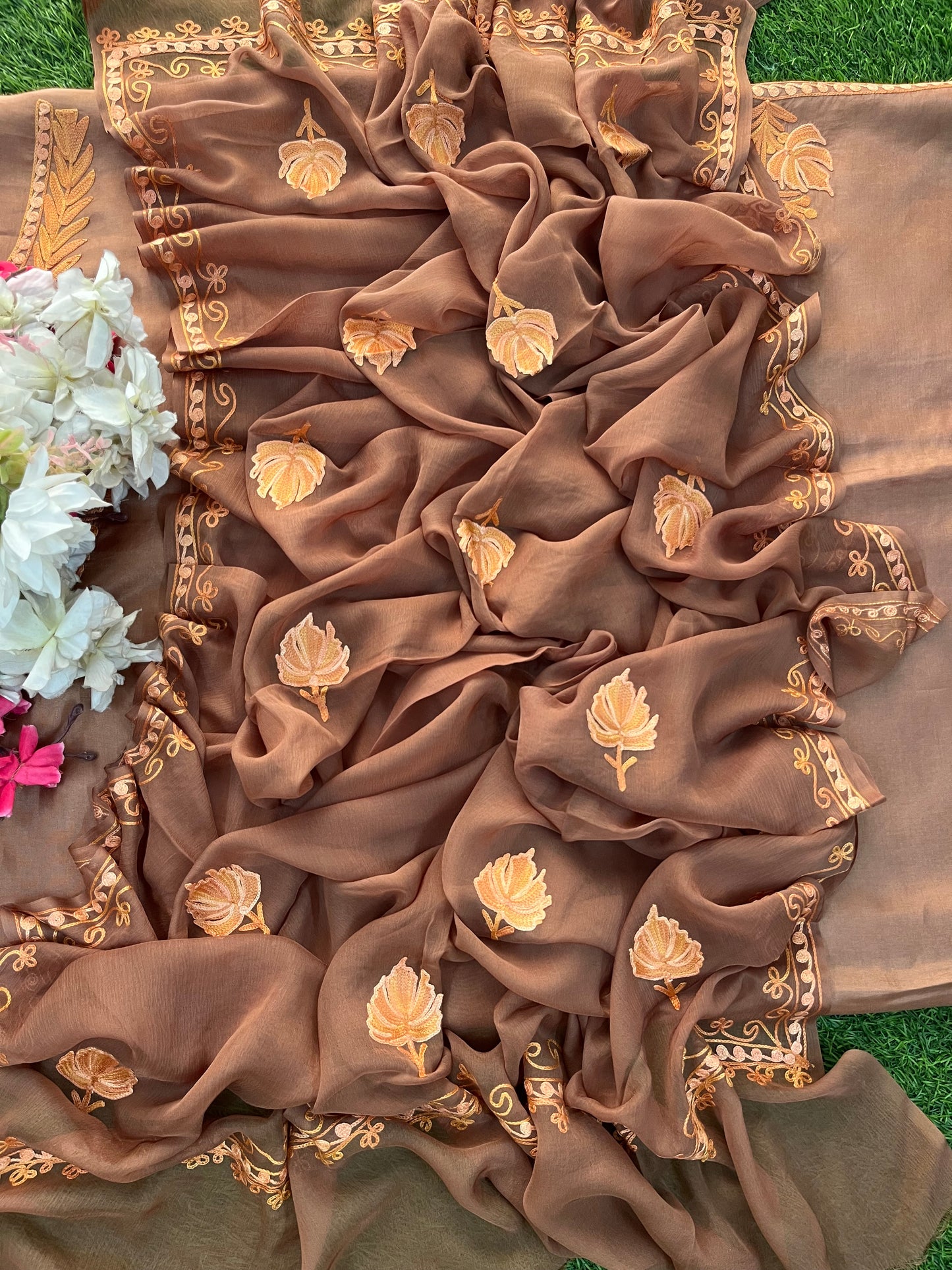 Soft Brown Opada Silk Kashmiri Suit