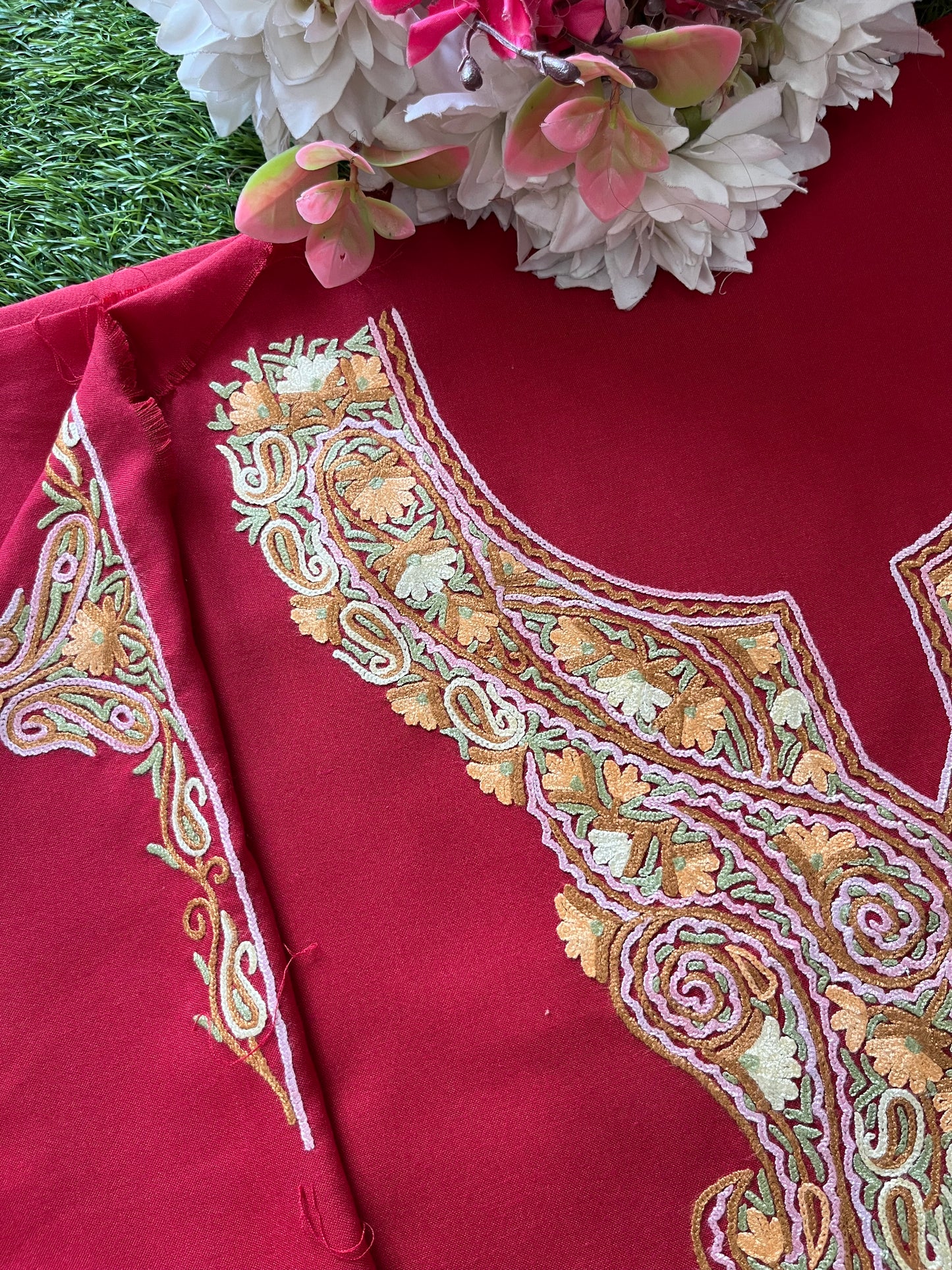 Red Cotton Two Piece Suit (Hand Embroidered)