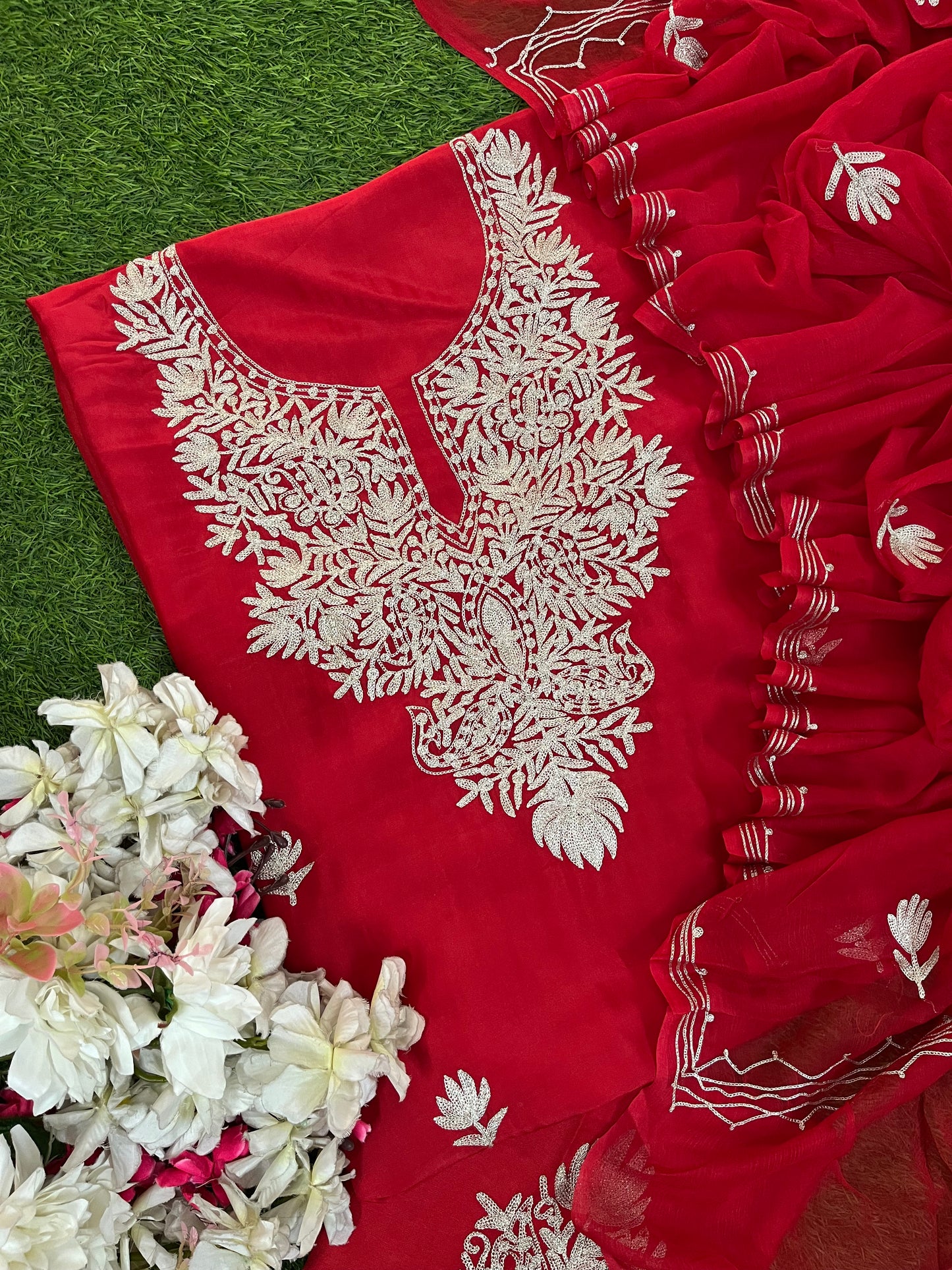 Red Silk Tilla Kashmiri Suit