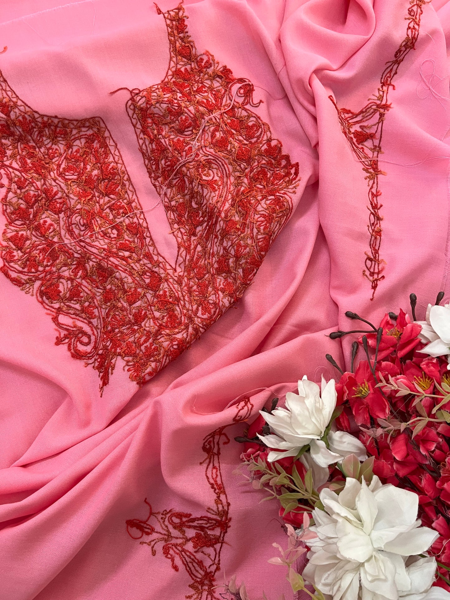 Pink Cotton Two Piece Suit (Hand Embroidered)