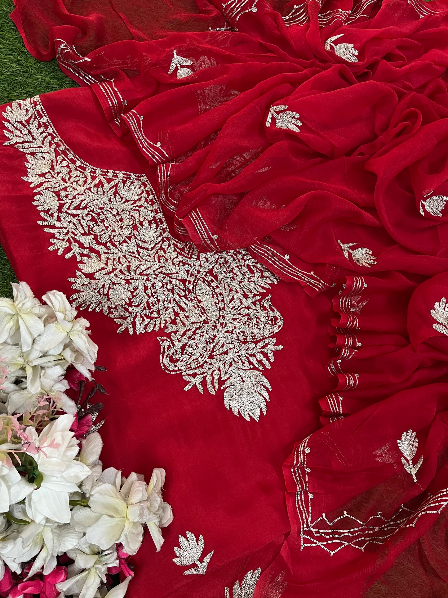 Red Silk Tilla Kashmiri Suit