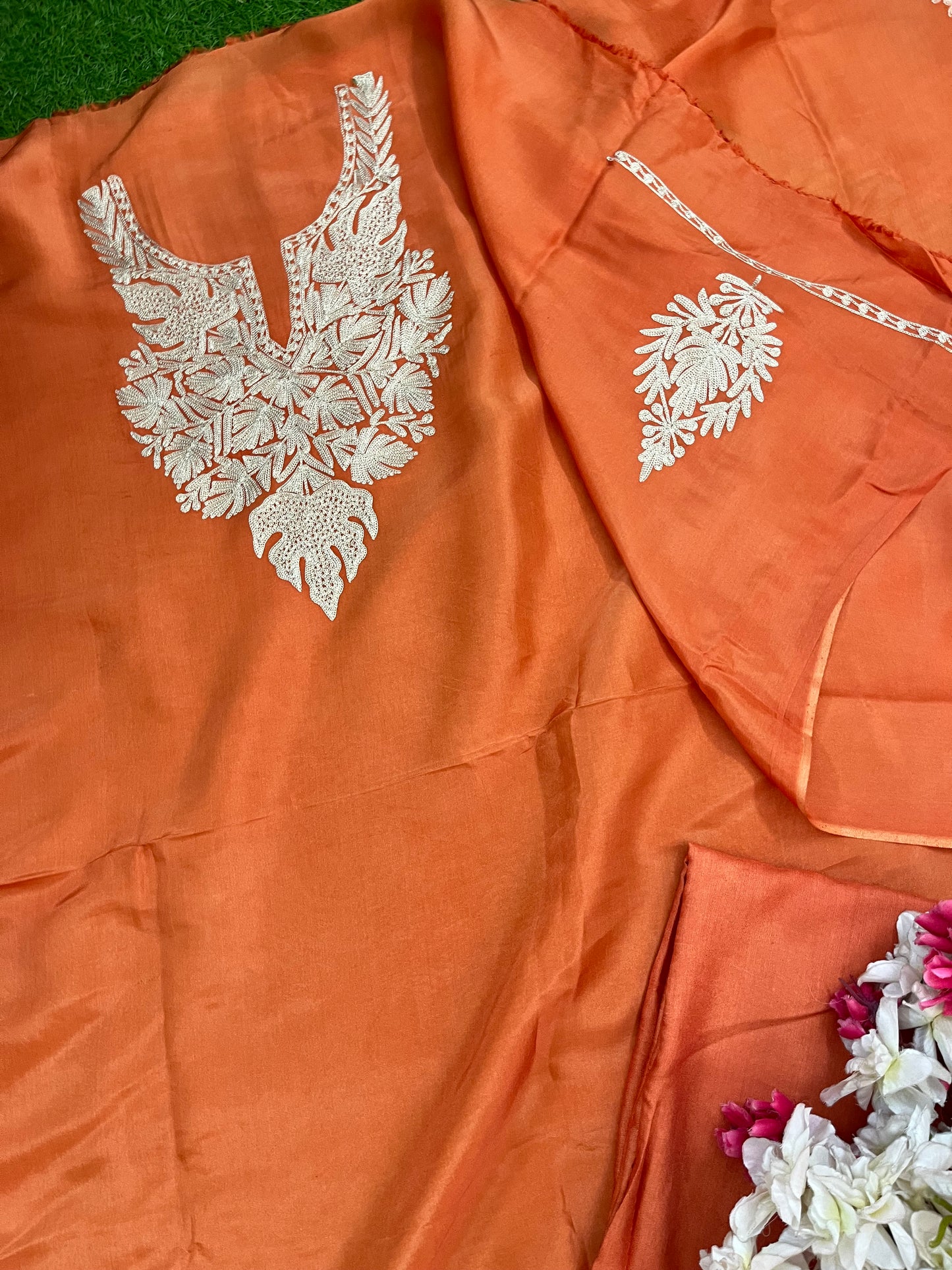 Sanam’ Soft Orange Silk Tilla Kashmiri Suit