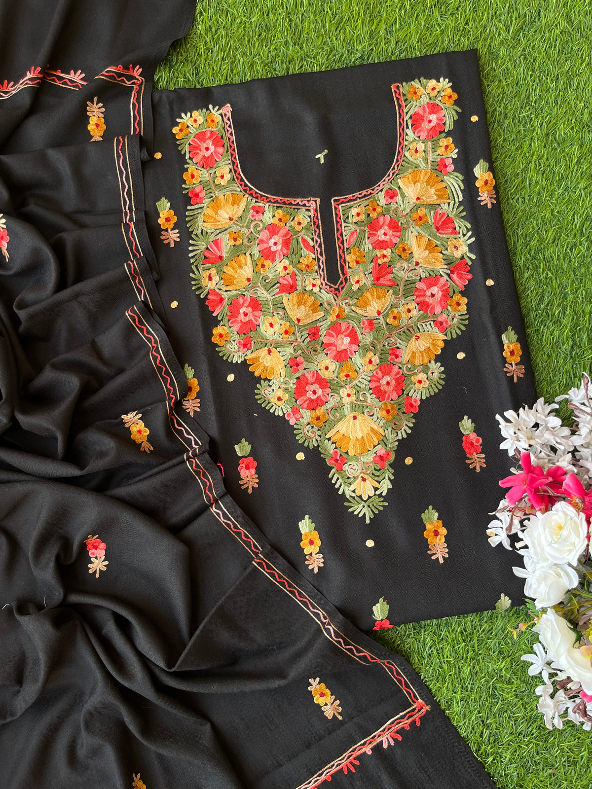 Black Woollen Aari Embroidered 3pc suit