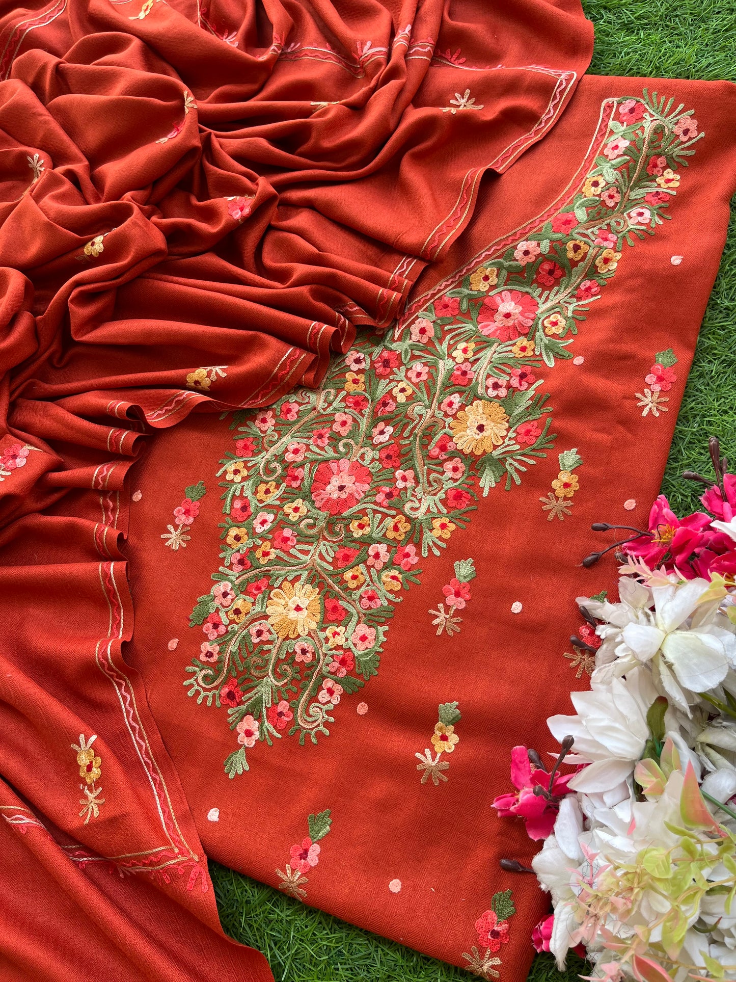 Rust Orange Woollen Aari Embroidered 3pc suit