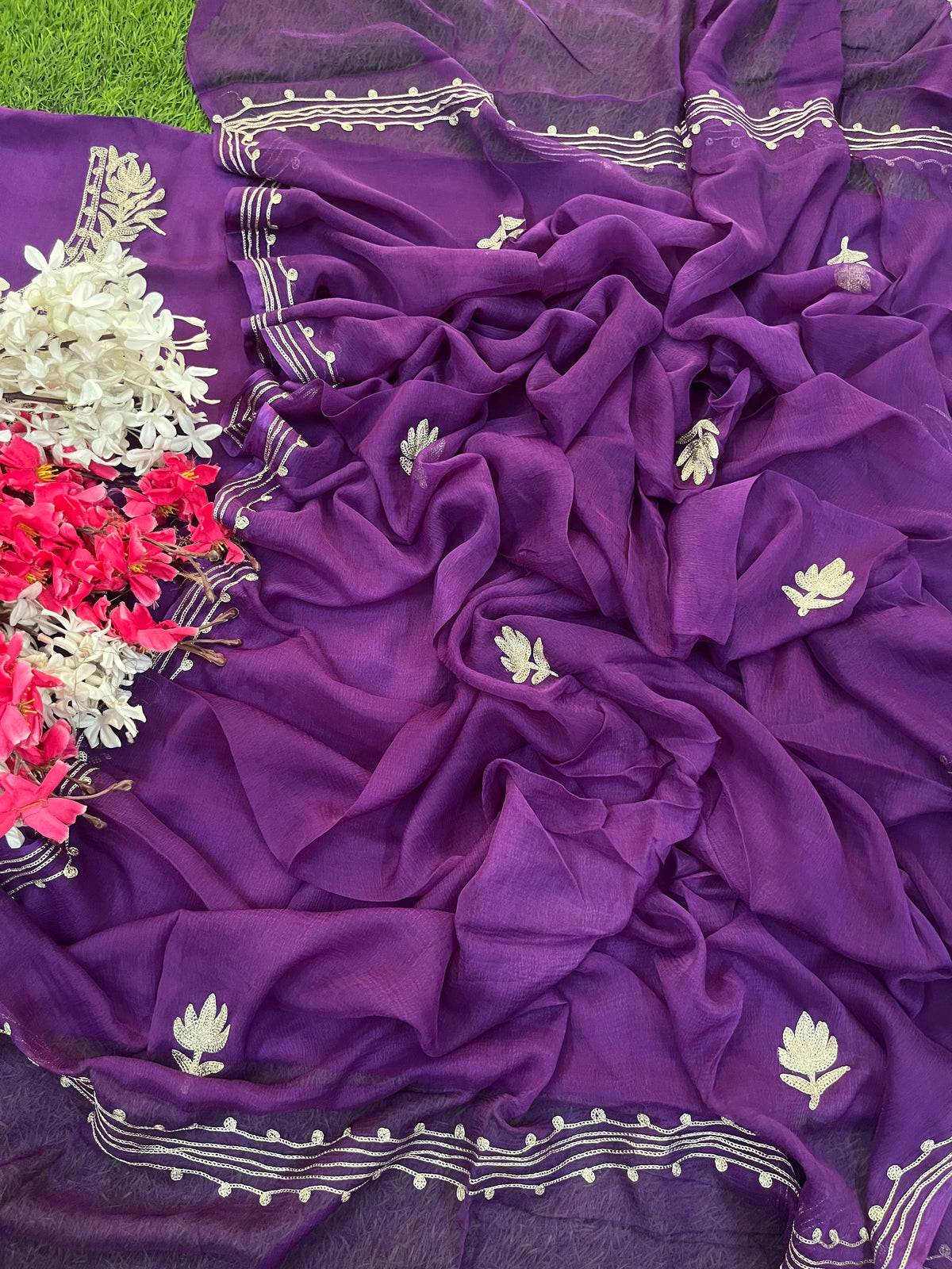 Purple Silk Tilla Kashmiri Suit