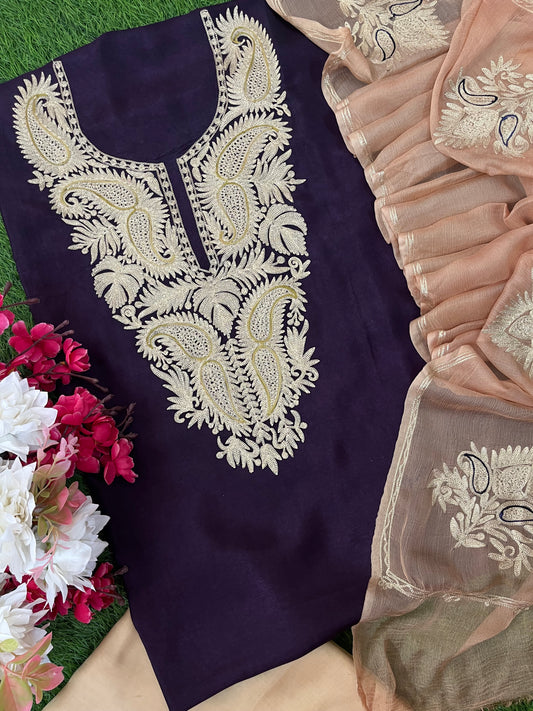 Violet Silk Aari Tilla Fusion Suit