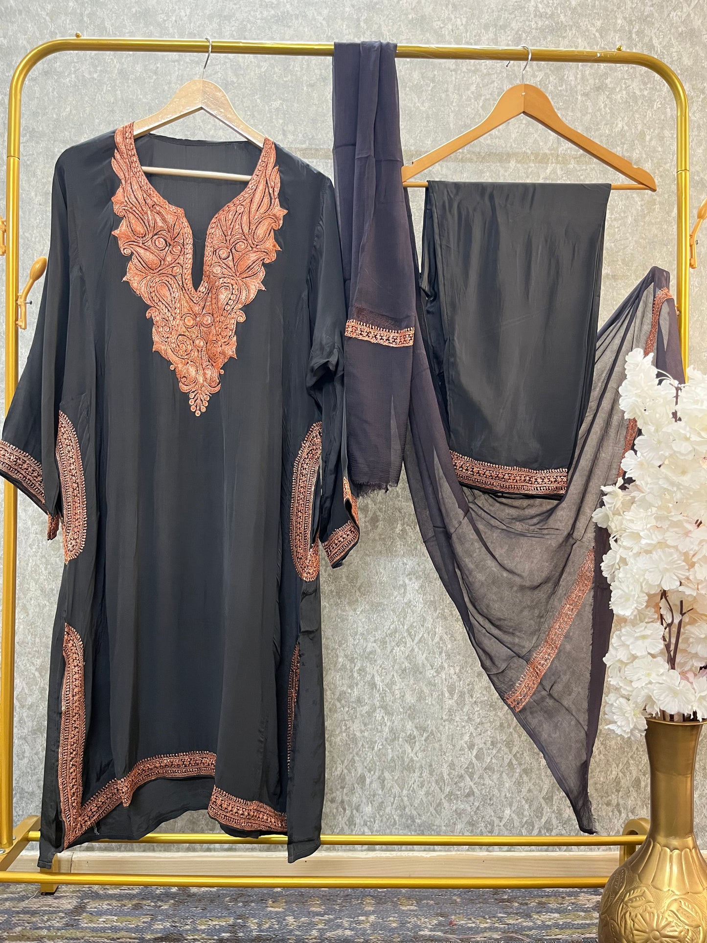 Steel Grey Stitched Crape Pheran Set with dupatta (46)