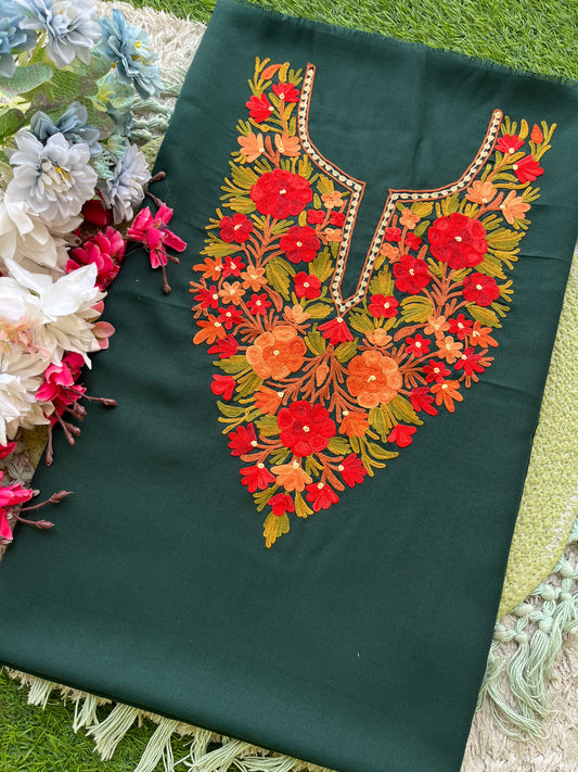 Bottle Green Cotton Cord Set (Aari Embroidered)