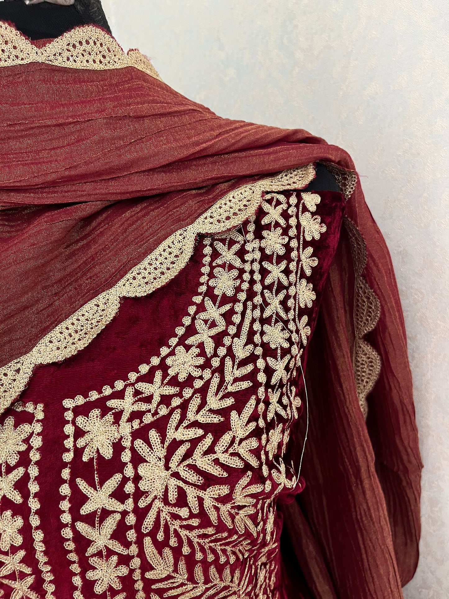 Maroon Tilla Pure Makhmal 3pc Suit