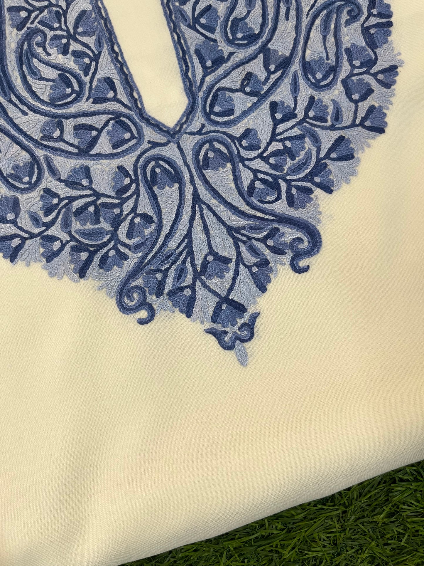 Off White Cotton Two Piece Suit (Hand Embroidered)
