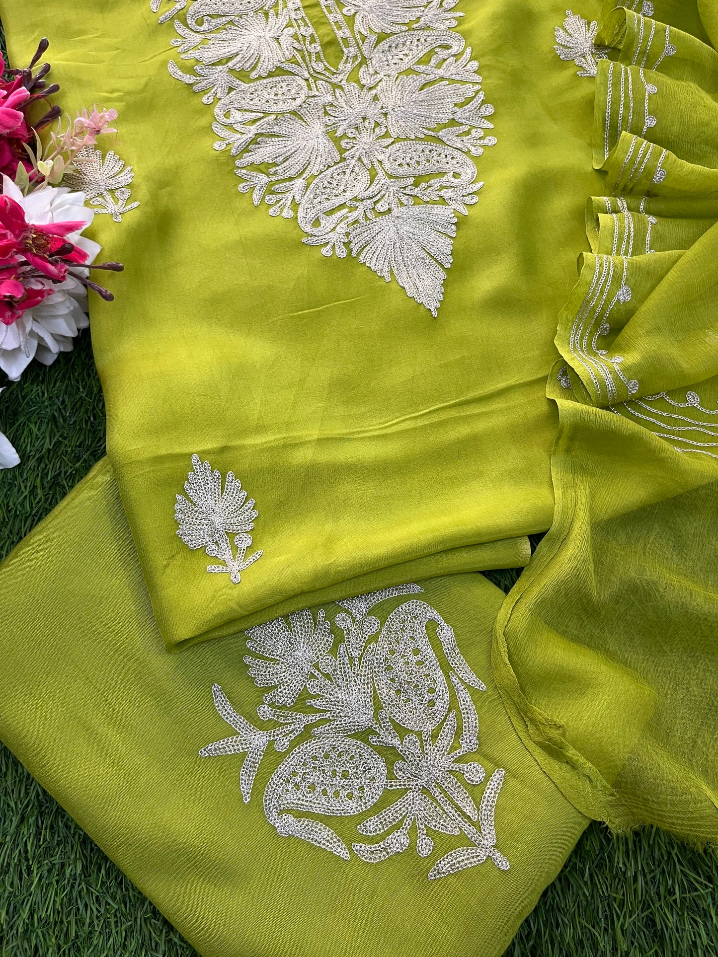 Green Silk Tilla Kashmiri Suit