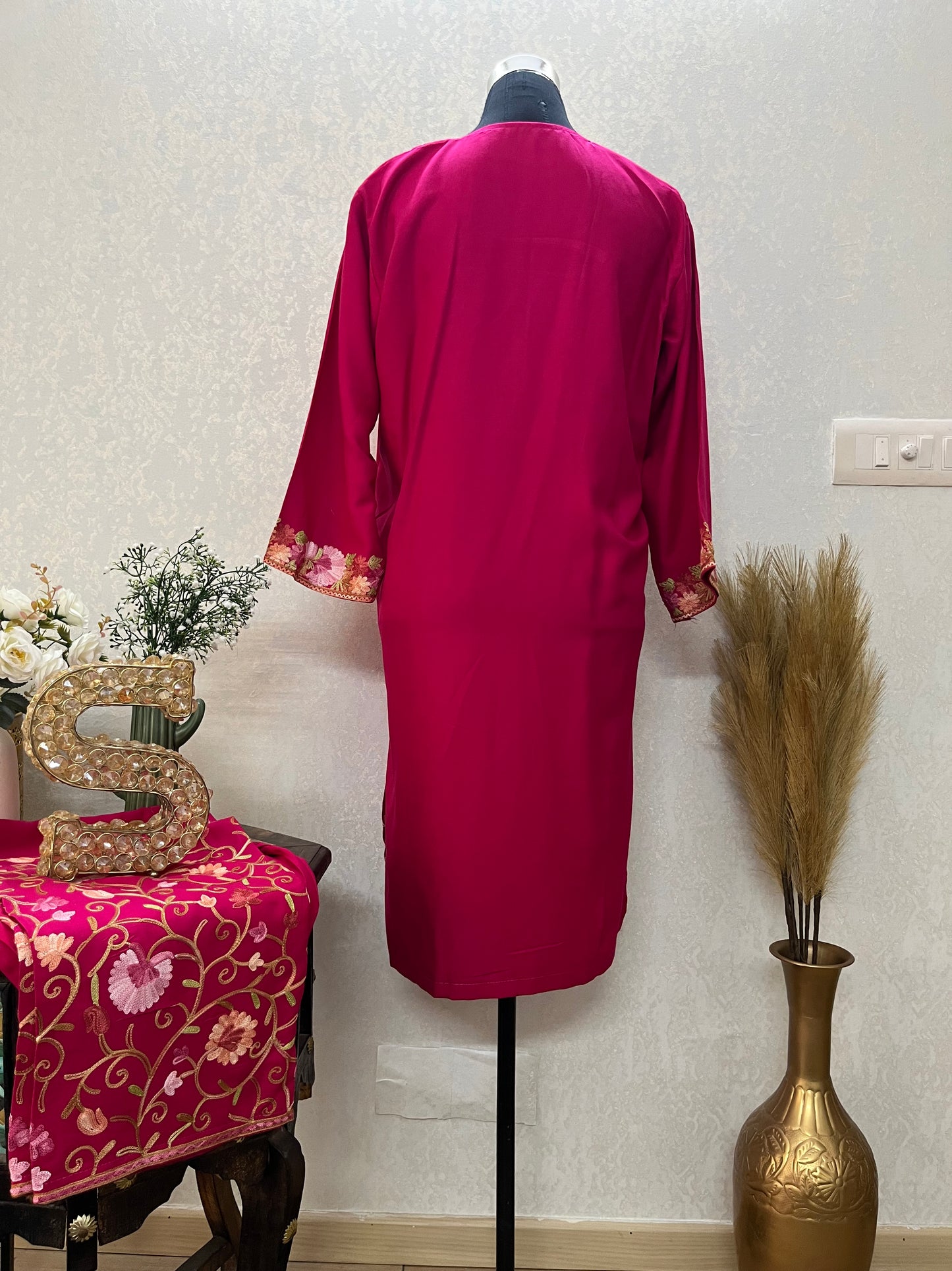 Hot Pink Cotton Stitched Co-ord Set(42)