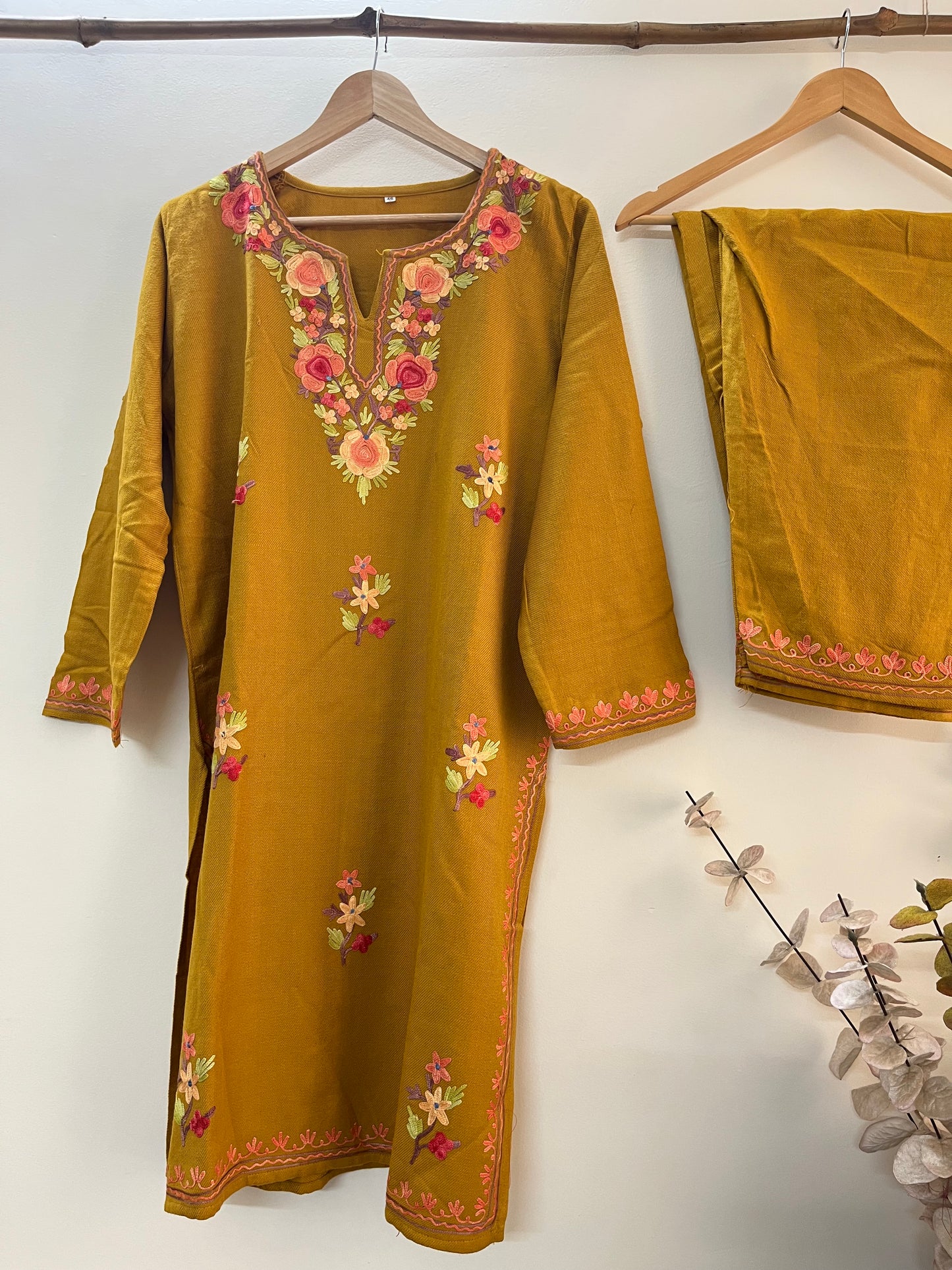 Mustard Woollen Stitched Co-ord Set (XL)