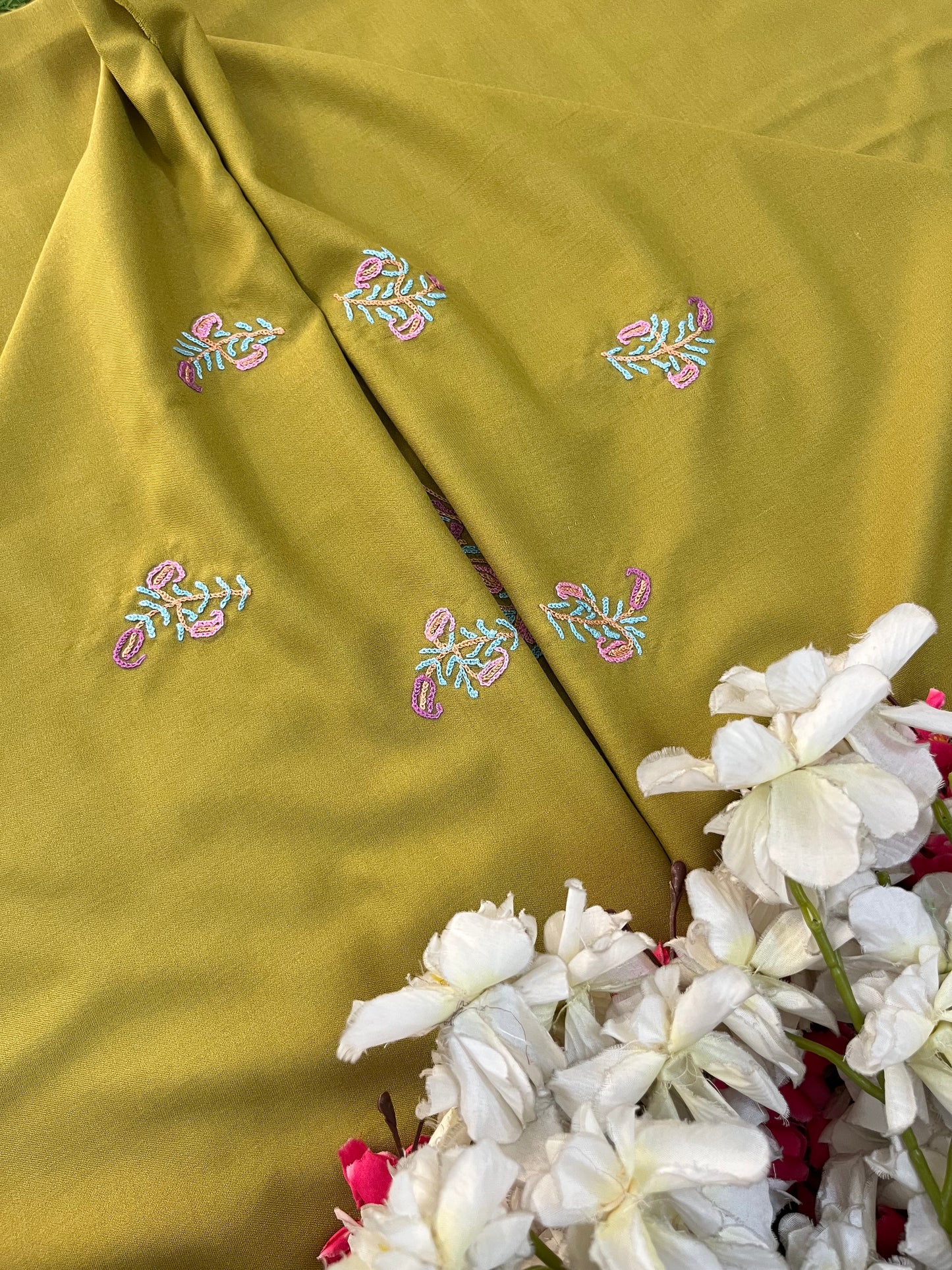 Lime Green Cotton Two Piece Suit (Hand Embroidered)