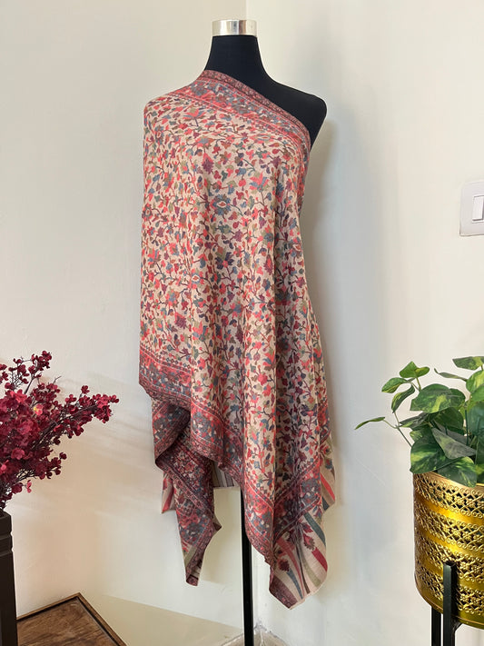 Beige Kani Fine Semi Pashmina stole