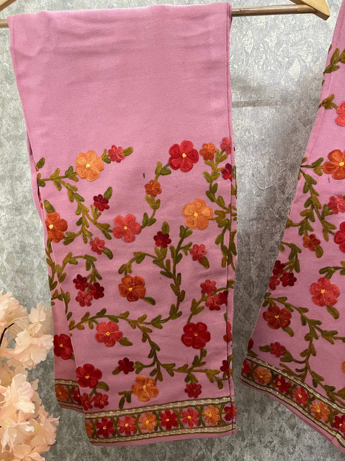 Soft Pink Woollen Kashmiri Co-Ord Set ( Size 42 )