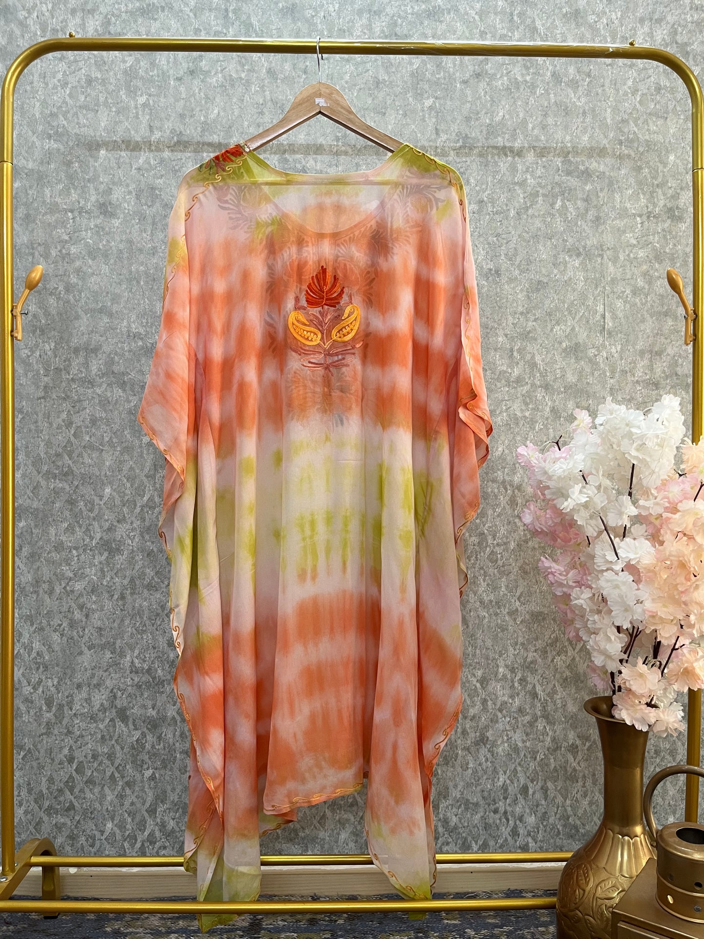 Soft Orange Pure Georgette Shibori Kaftan Size (44)