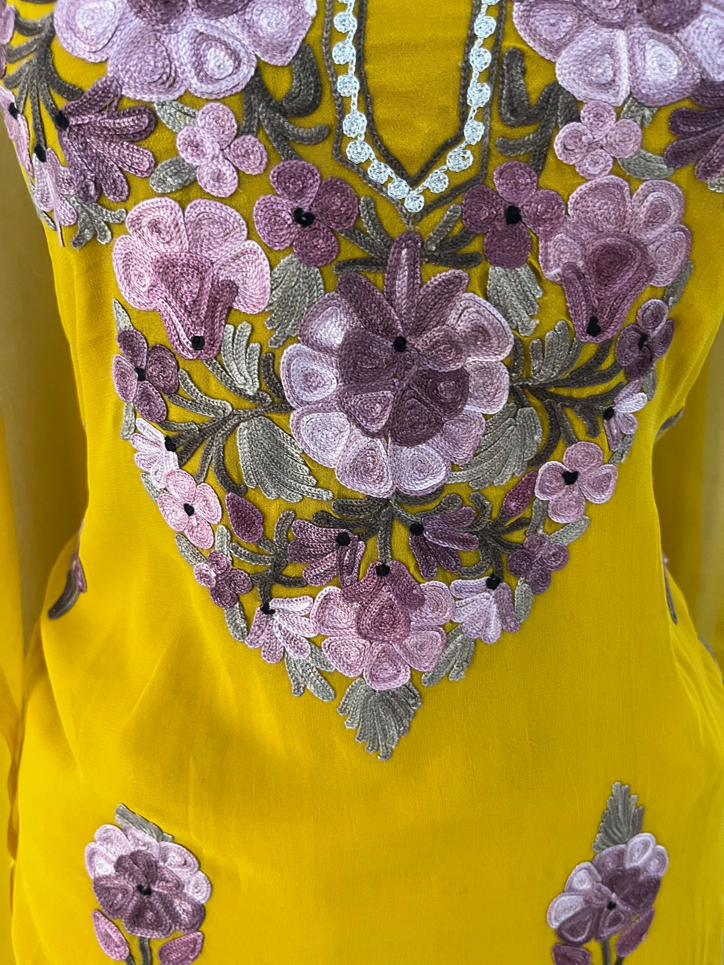 Golden Yellow Georgette 3Pc Kashmiri Suit