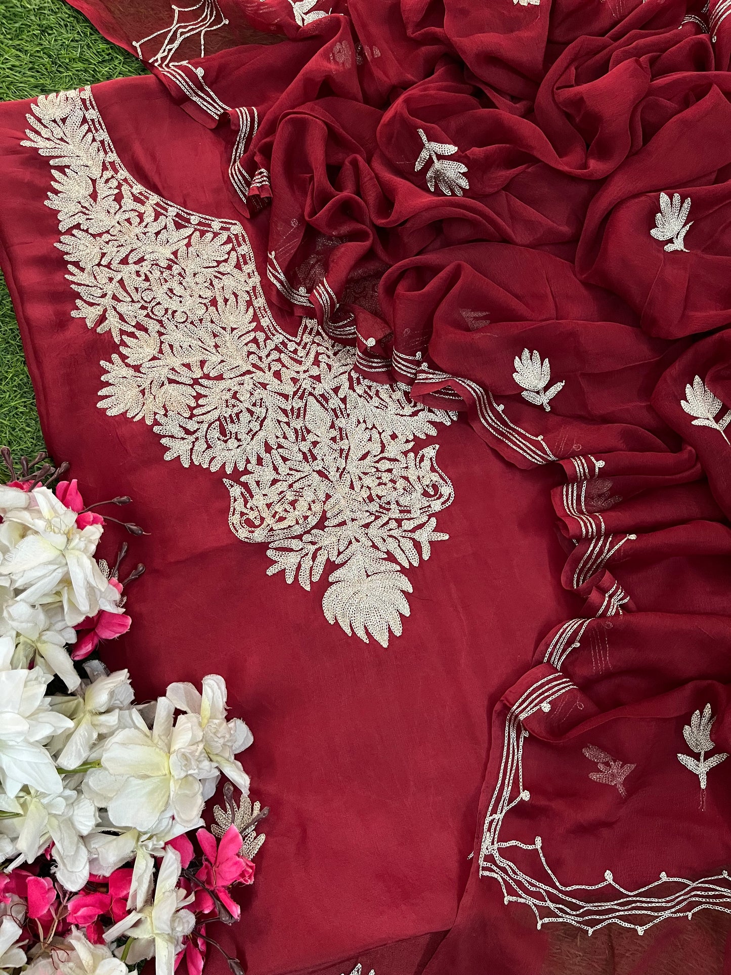 Maroon Silk Tilla Kashmiri Suit