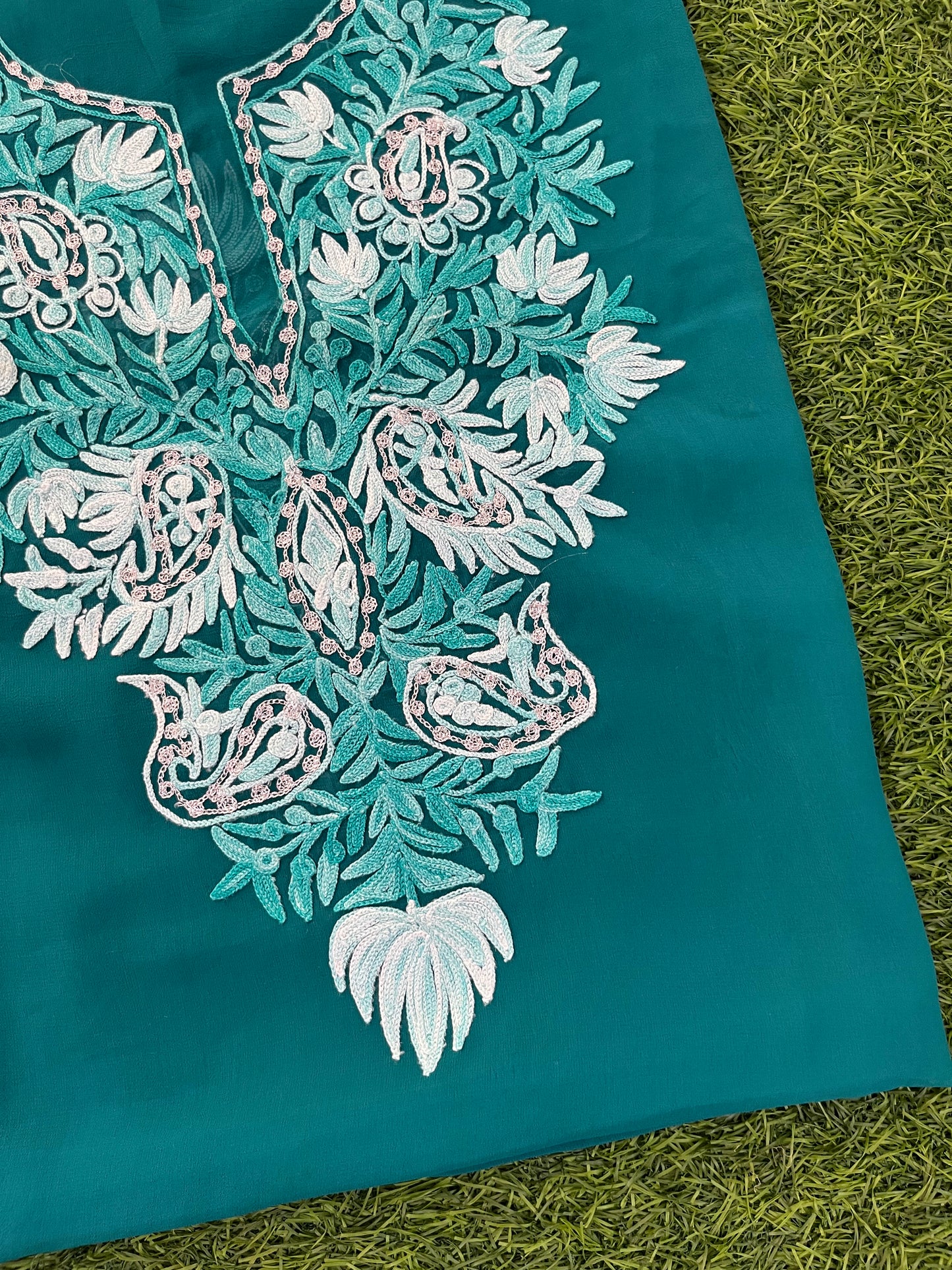 Green Georgette Kashmiri Kurta Material