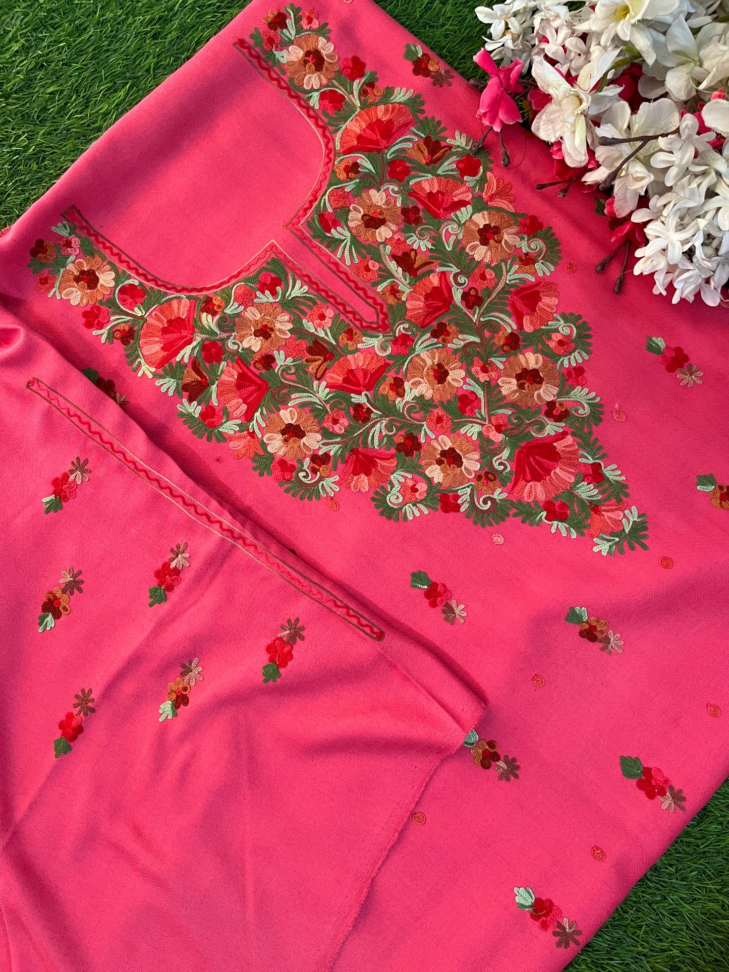 Candy Pink Woollen Aari Embroidered 3pc suit