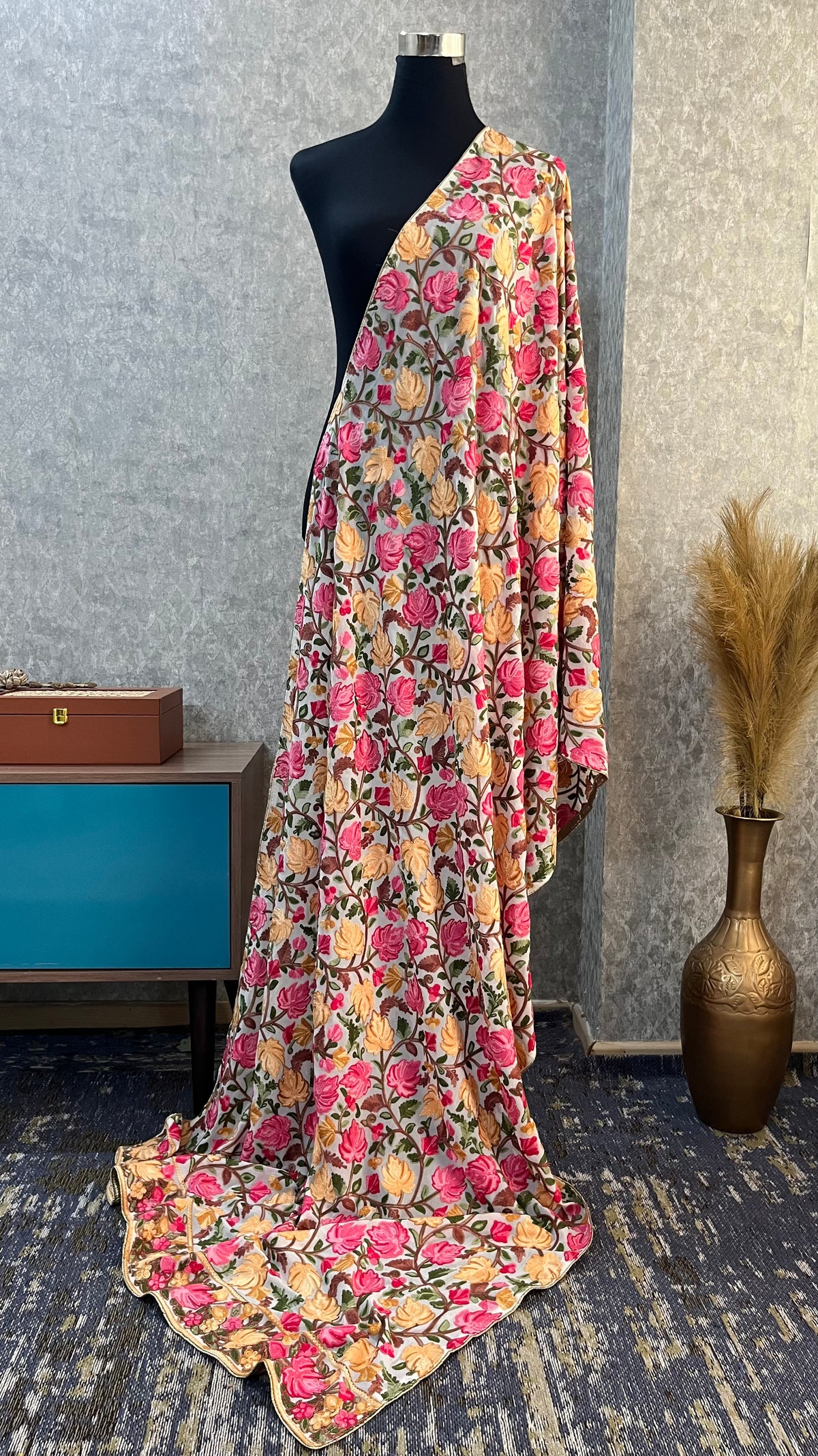 White Kashmiri Georgette Odhni
