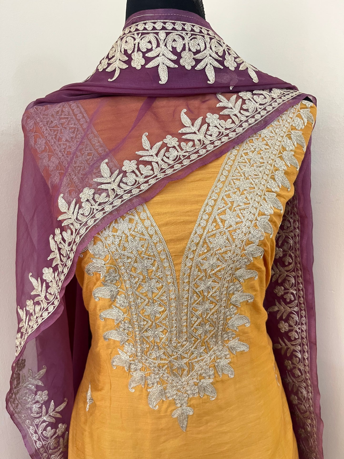 Golden Yellow Chanderi Silk Kashmiri Suit