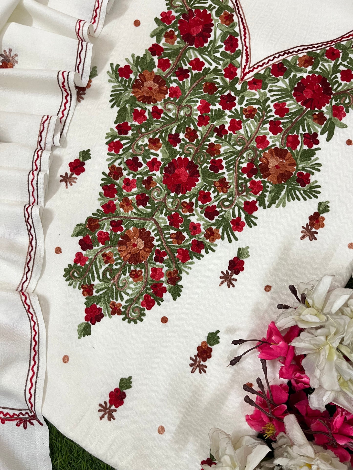Off White Woollen Aari Embroidered 3pc suit