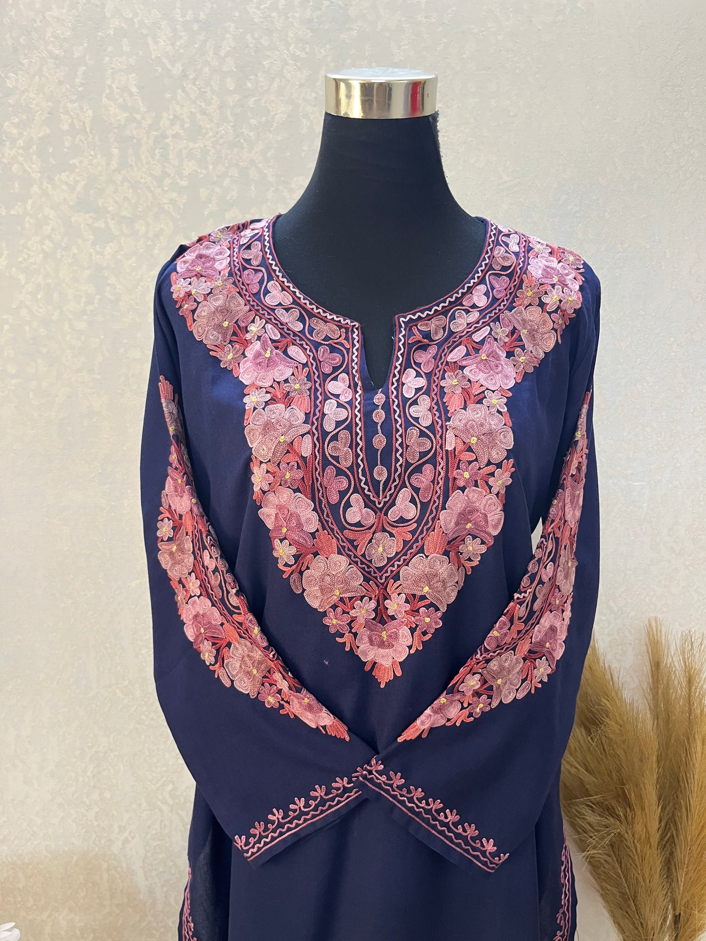 Navy Blue Cotton Aari Work Kurta
