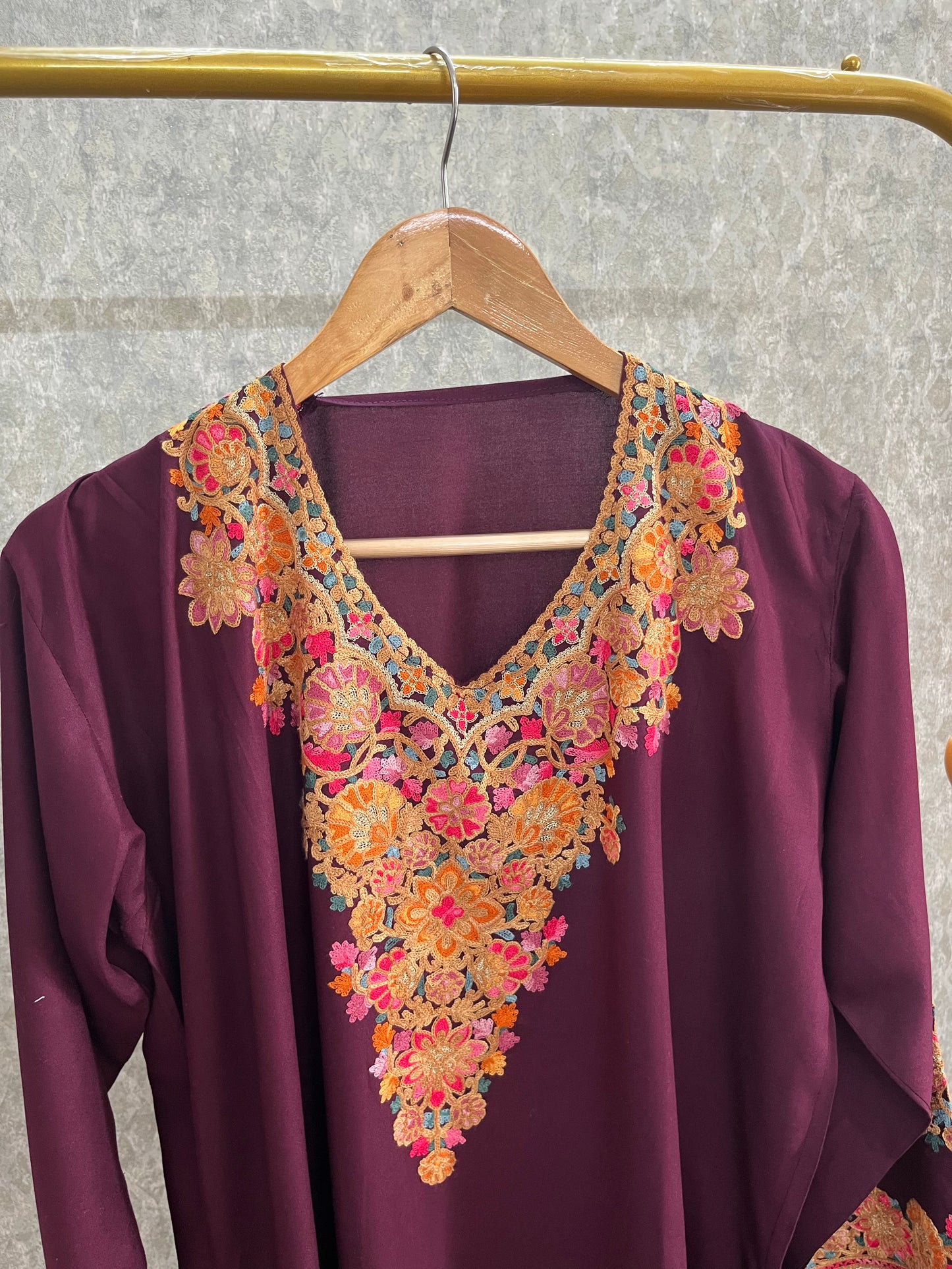 Wine Cotton Stitched Co-ord Set( 44)