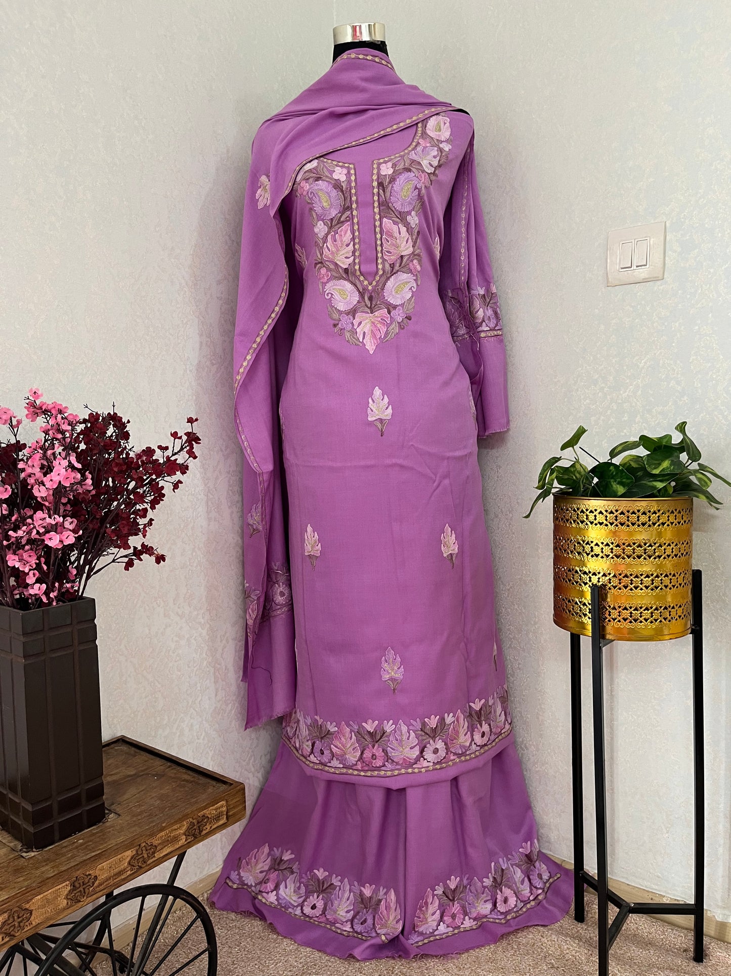 Lavender Fine Wool Kashmiri Suit