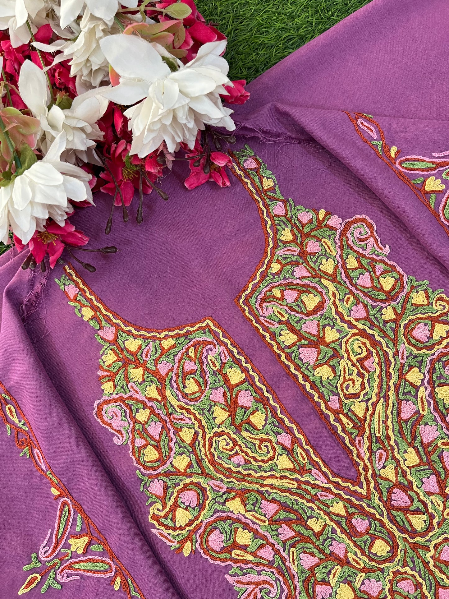 Soft Purple Cotton Two Piece Suit (Hand Embroidered)