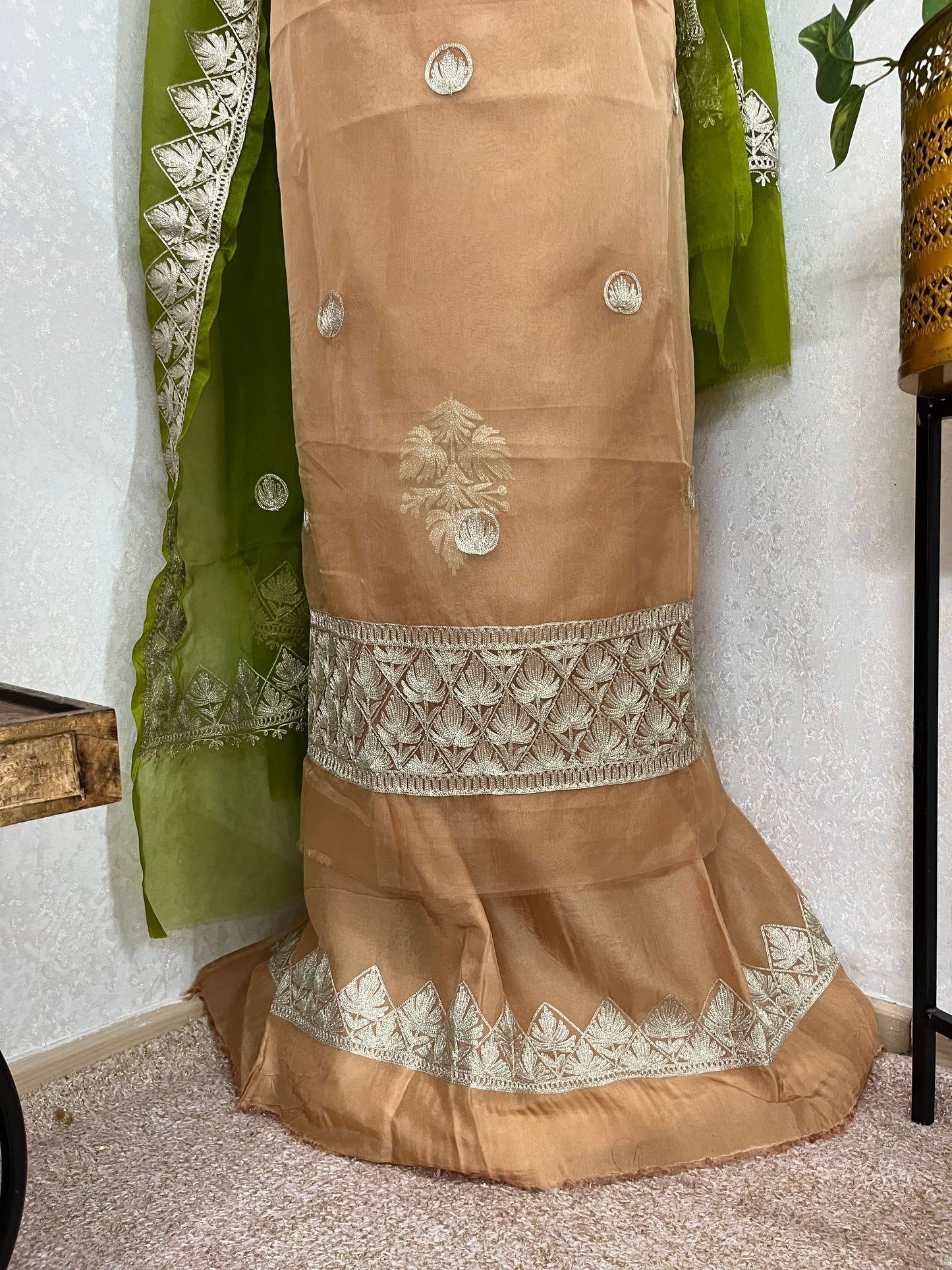 Golden Soft Tissue Kashmiri Suit
