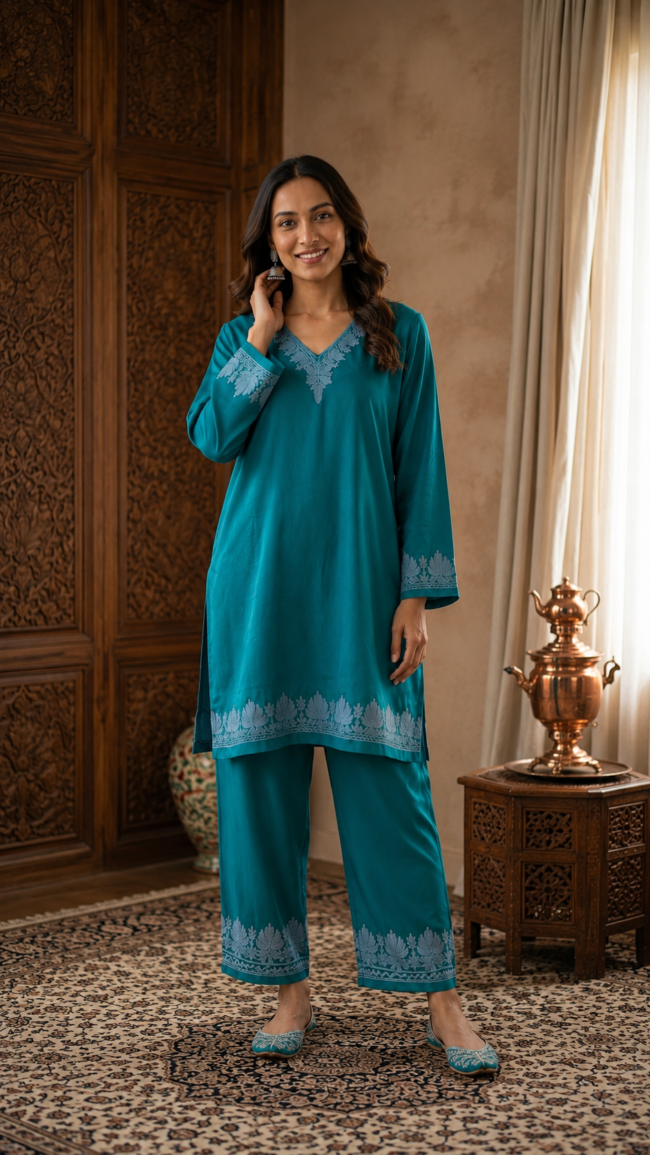 Green Stitched Crape Cord Set (42)