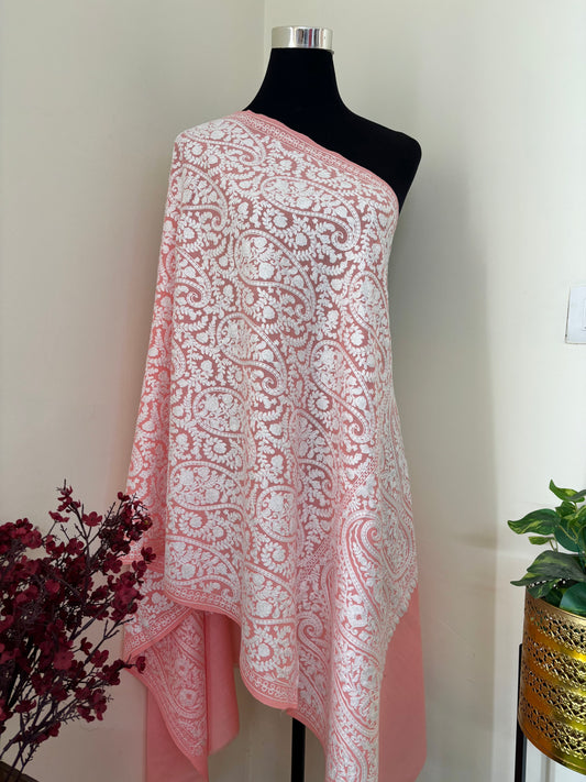 Peach Pink Kashmiri Stole ( Semi Pashmina )