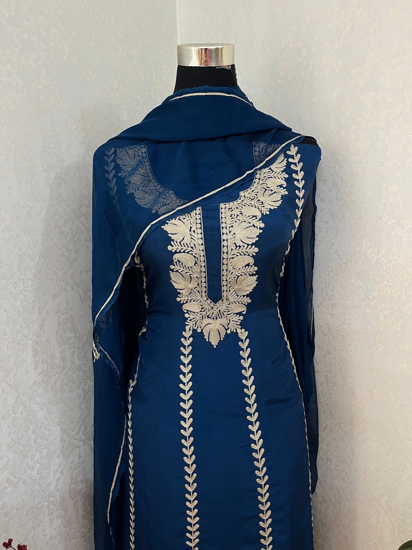 Sanam’ Royal Blue Silk Tilla Embroidered Suit material